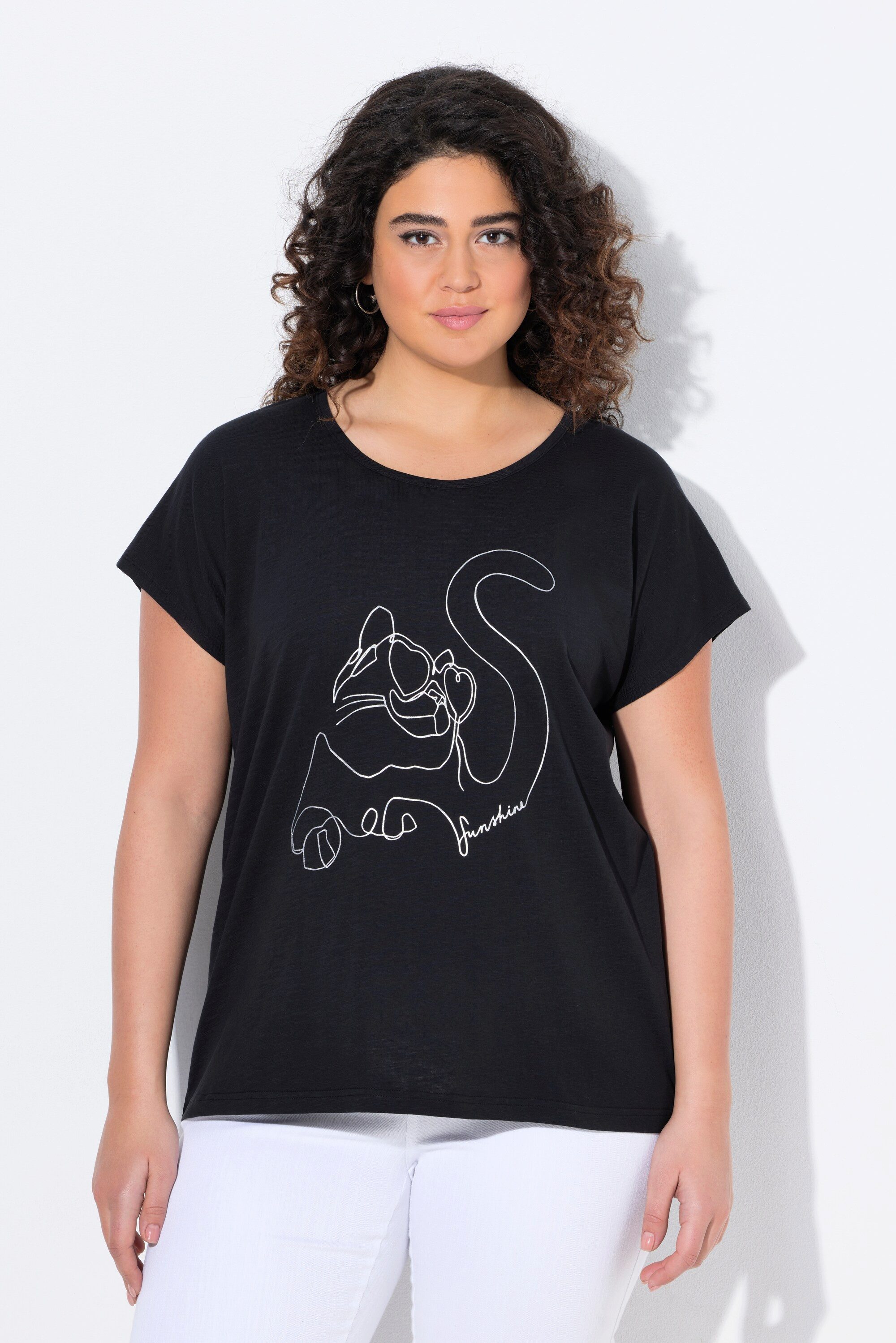 Ulla Popken T-Shirt T-Shirt Metallic-Tiermotiv Oversized Rundhals günstig online kaufen