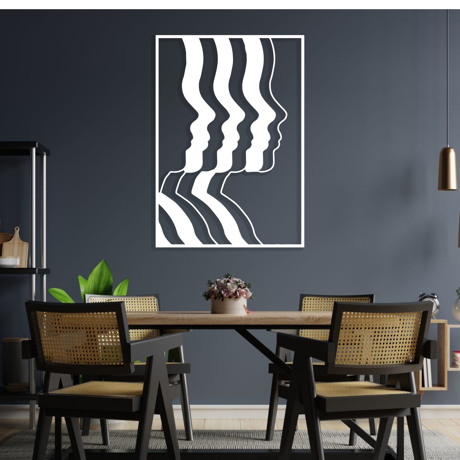 Jumpeak Wanddekoobjekt Menschliches Gesicht Abstrakt Metall Wanddekoration, Moderne Kunst, Hergestellt aus Metall,Schwarz,weiß, 76×53cm