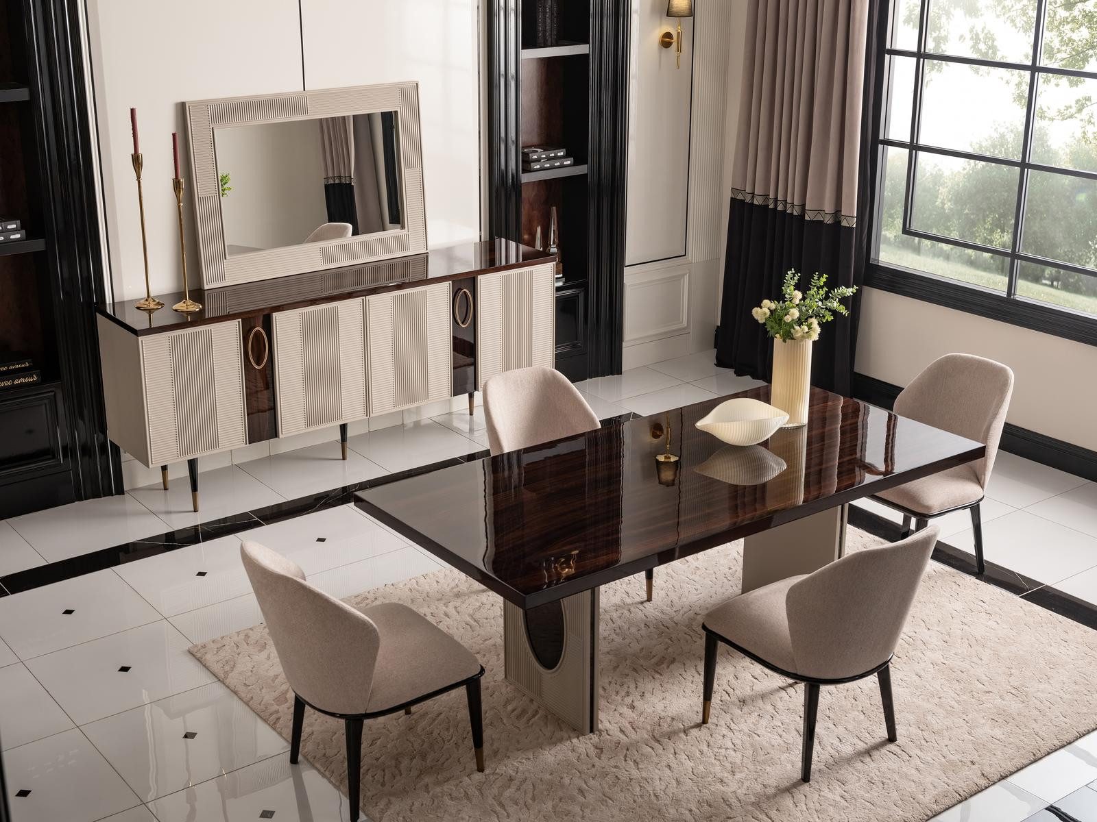 Esszimmer-Set Esszimmer-Set in Beige mit Holz-Esstisch und bequemen Stühlen
