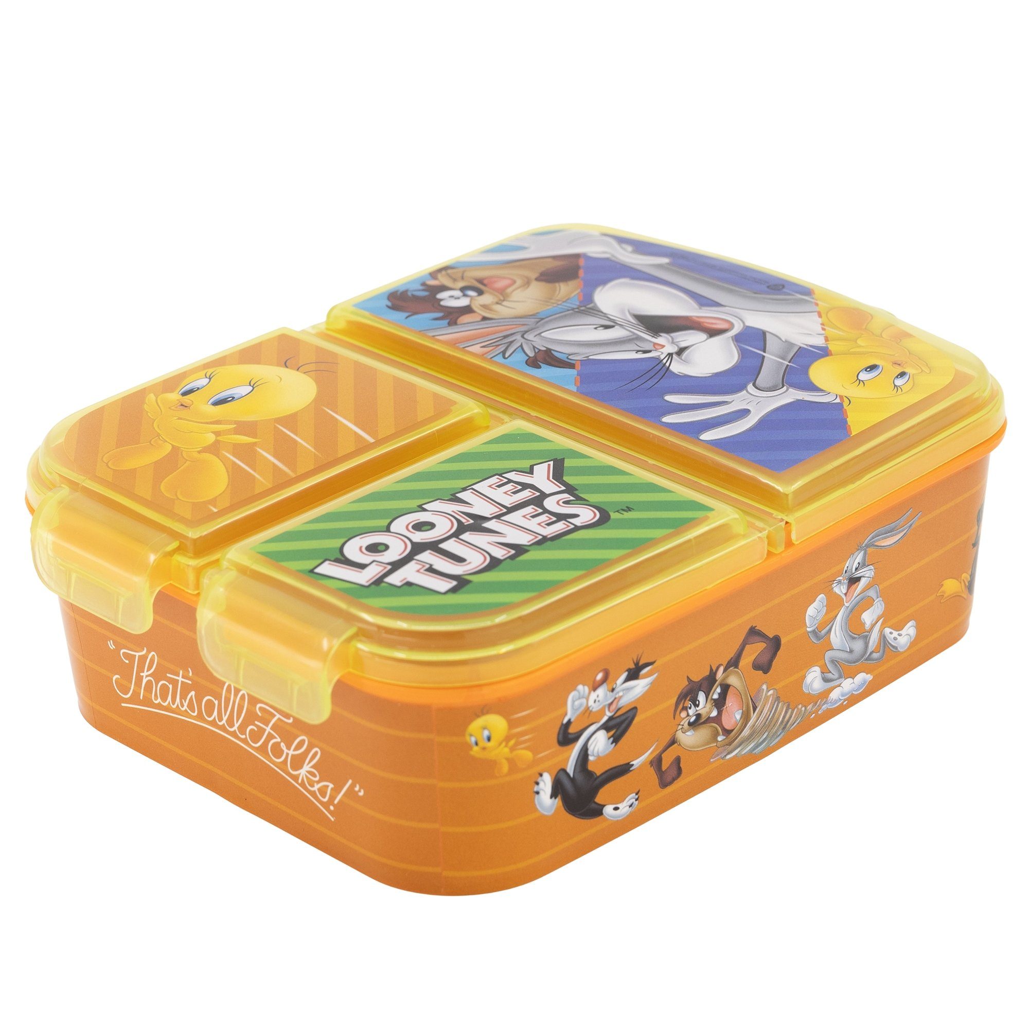 LOONEY TUNES Lunchbox That´s All Folks, Kunststoff, Kinder Brotdose mit 3-Fach-Unterteilung BPA frei | Lunchboxen
