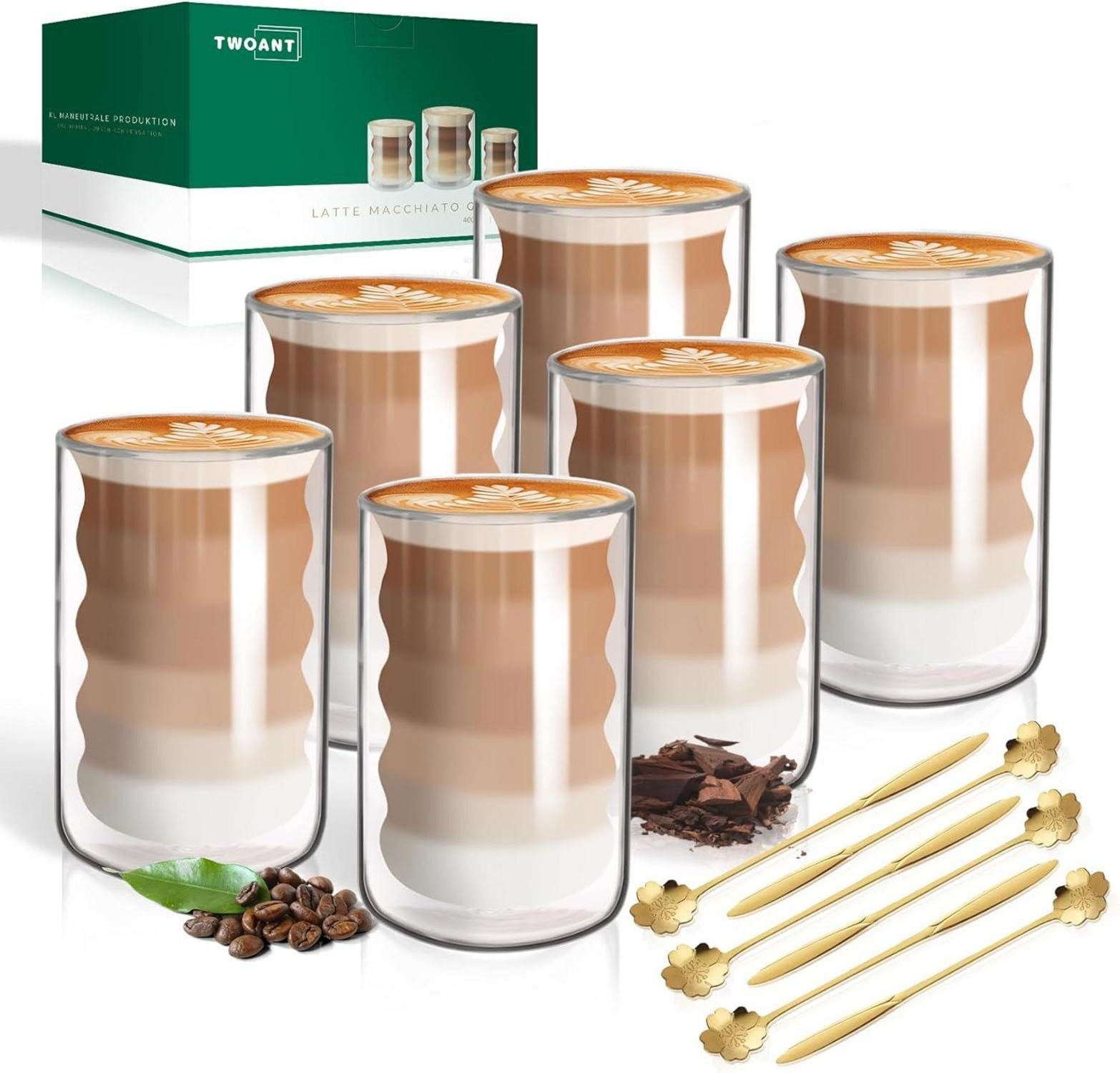 Latte-Macchiato-Glas Latte Macchiato Gläser Doppelwandig Borosilikatglas 400ml 6er Pack