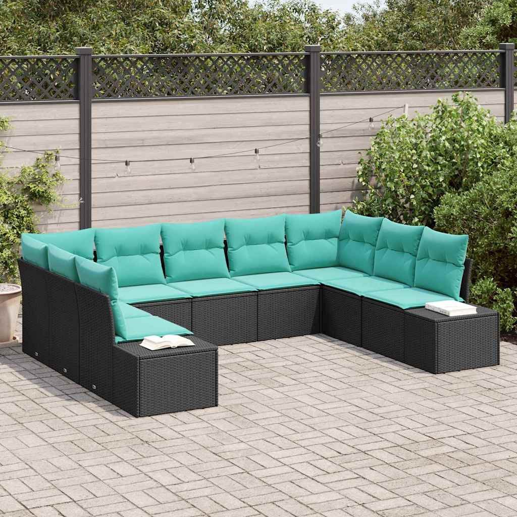 vidaXL Loungesofa Gartensofa-set 9 stk. 8-Sitzanzahl Schwarz und Türkis, 9 Teile