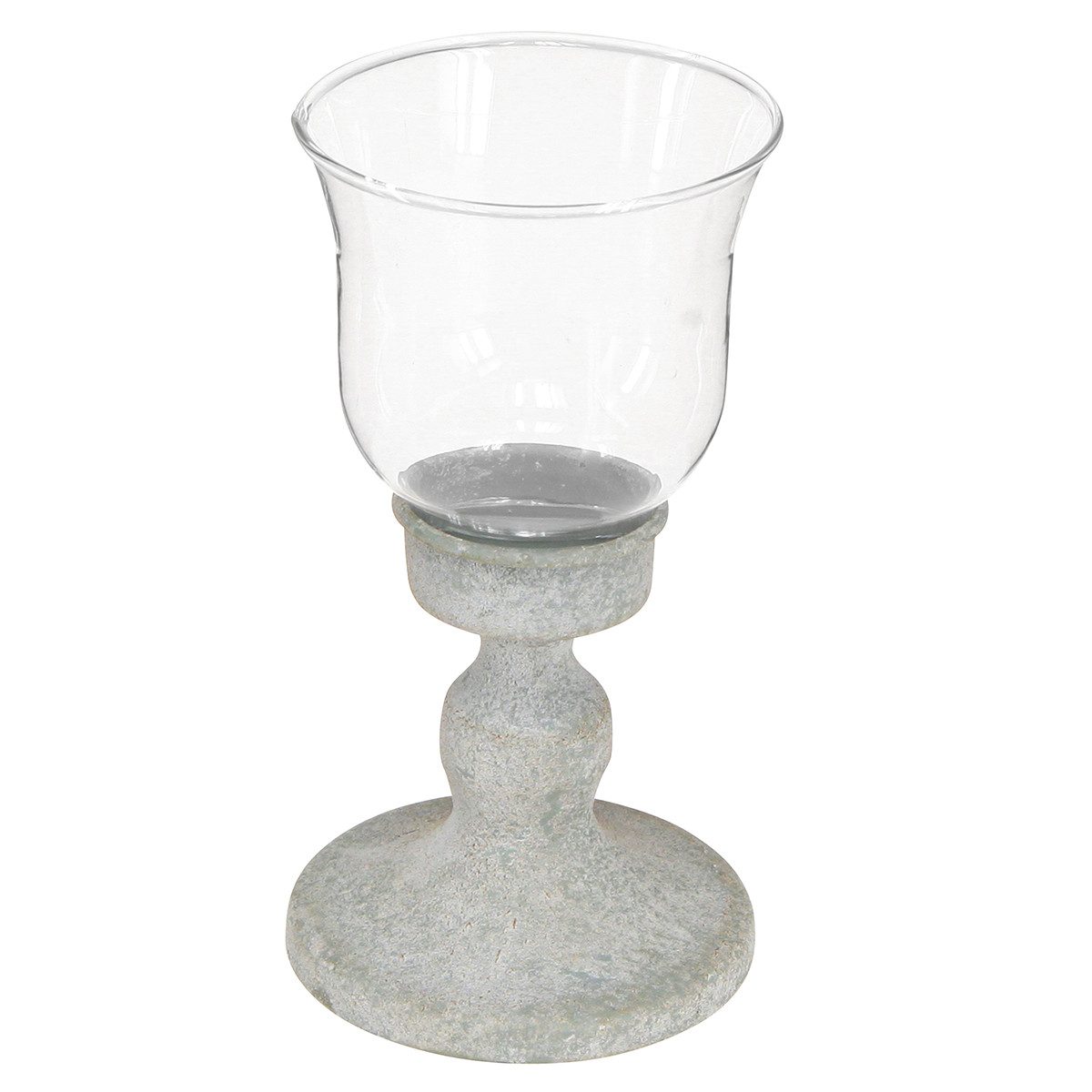 Tischvase Deko Glas Pokal Vintage Metall Grau Shabby Chic Ø8cm H15,5cm