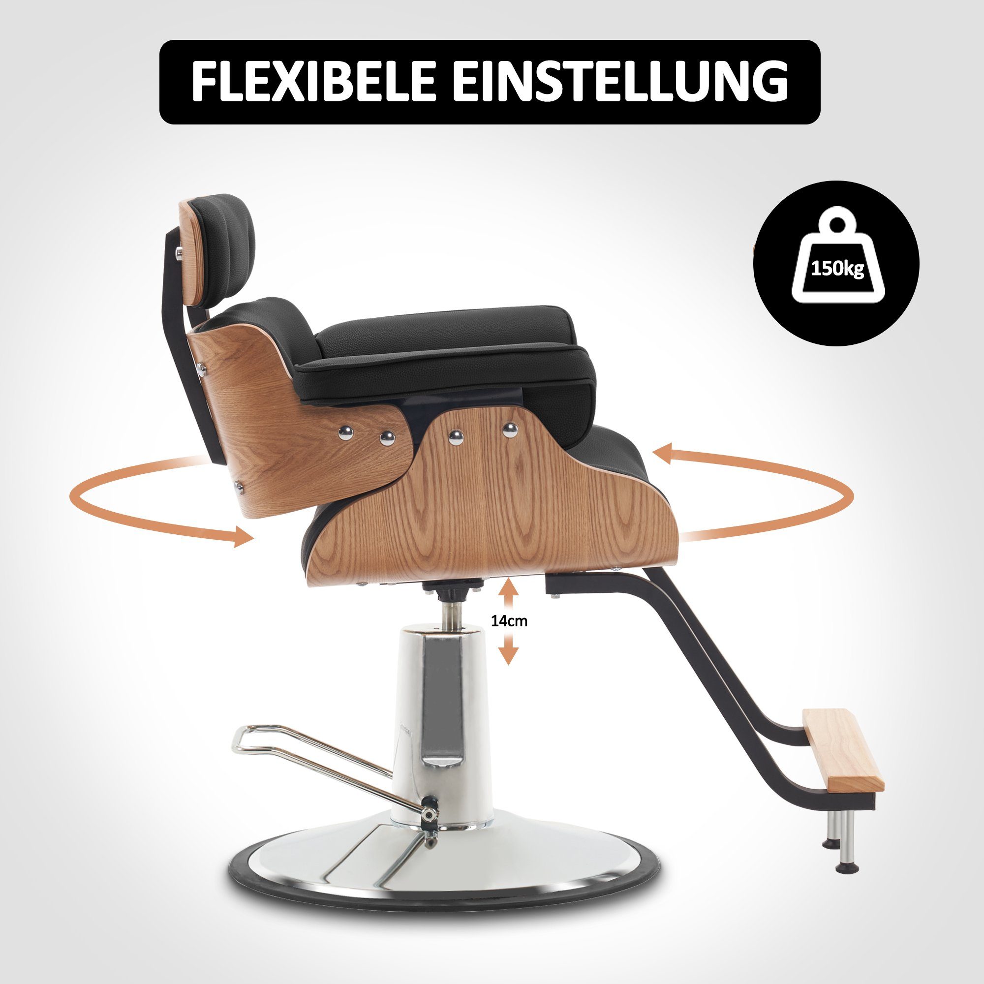 für Barberpub 8261, Schwarz Herren Höhenverstellbar Kunstleder Friseursessel Stuhl Damen, Vintage Barberpub Friseurstuhl Kunstleder Retro, Retro