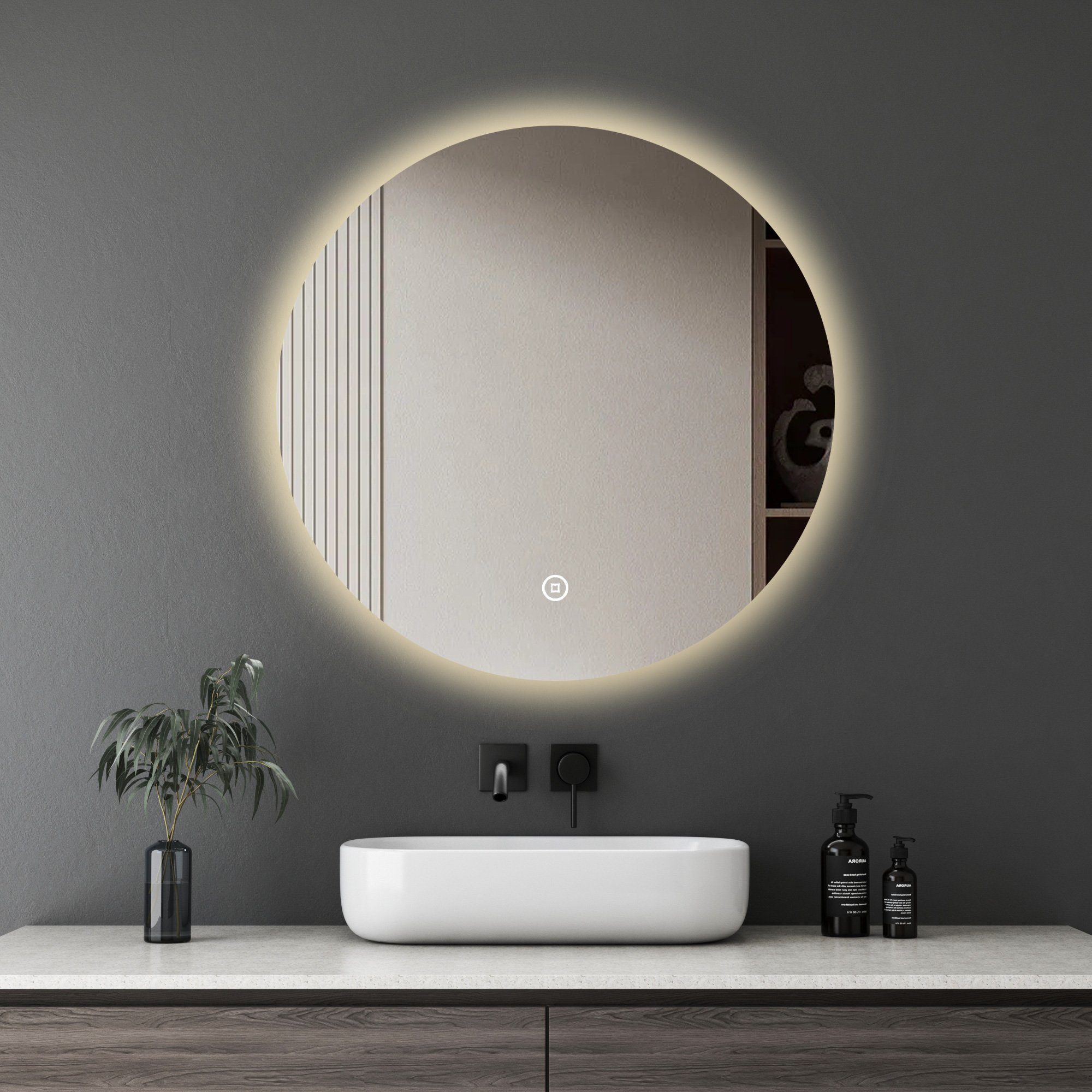 WDWRITTI Spiegel Rund 60 cm Rundspiegel mit ohne Beleuchtung mit licht (Wandspiegel Badspiegel, Schwarz, Gold, mit 3Lichtfarben), Umweltschutz Spiegel, Metall Rahmen