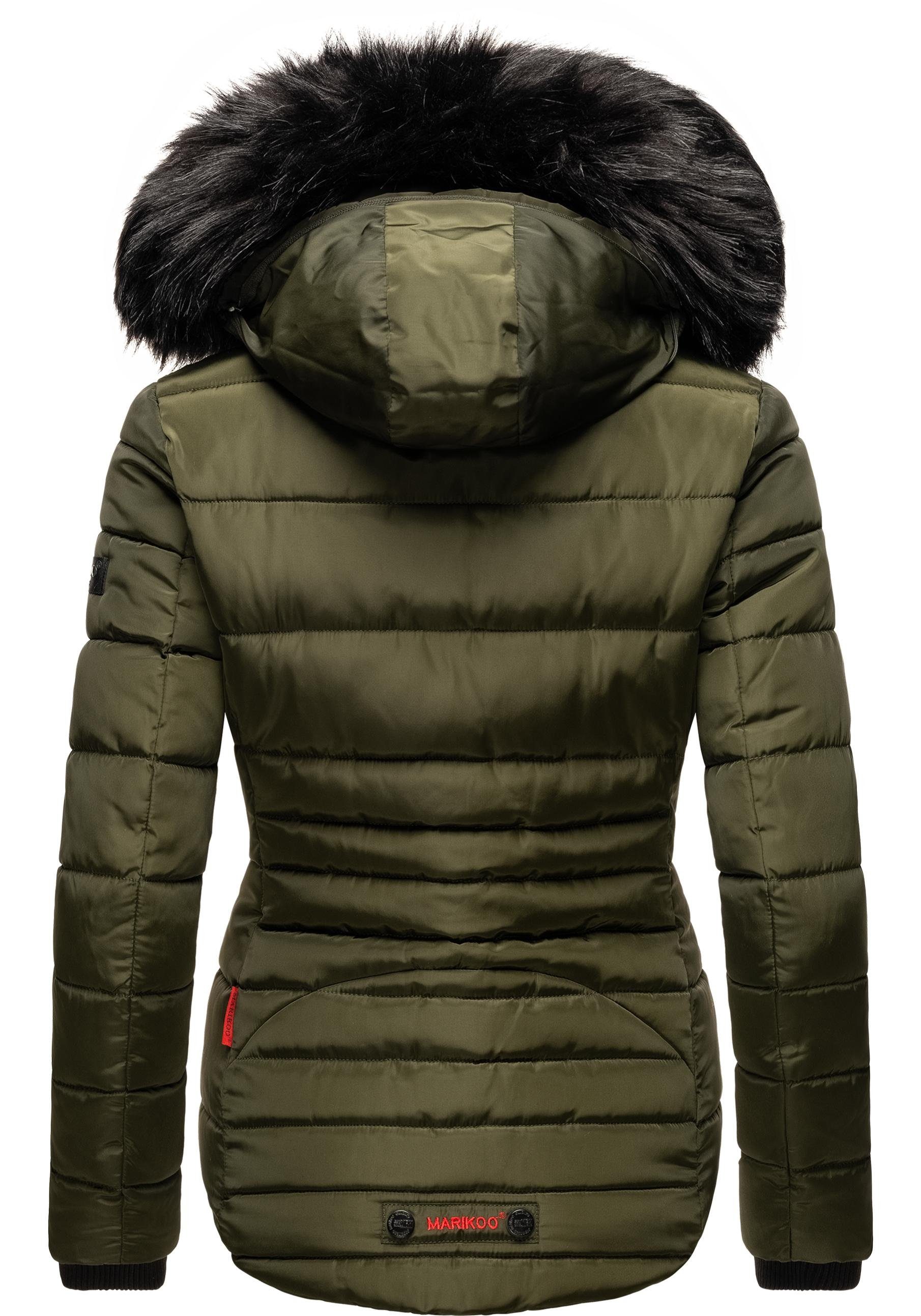 Marikoo Steppjacke Lotusblüte hochwertige Winter Jacke mit edler Kunstpelz Kapuze