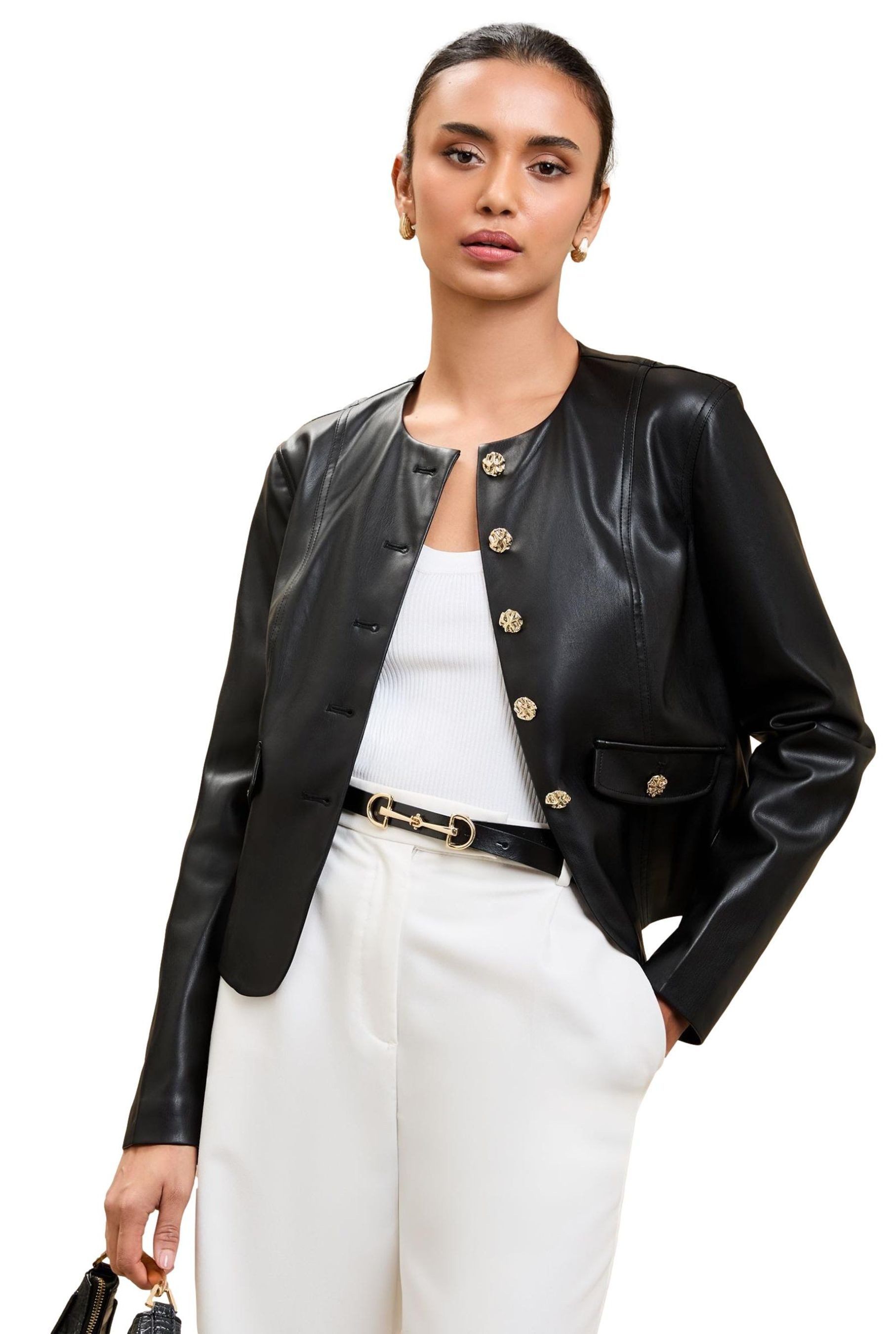 LIPSY Lederjacke Lipsy Kragenlose Jacke, Regular (1-St) günstig online kaufen