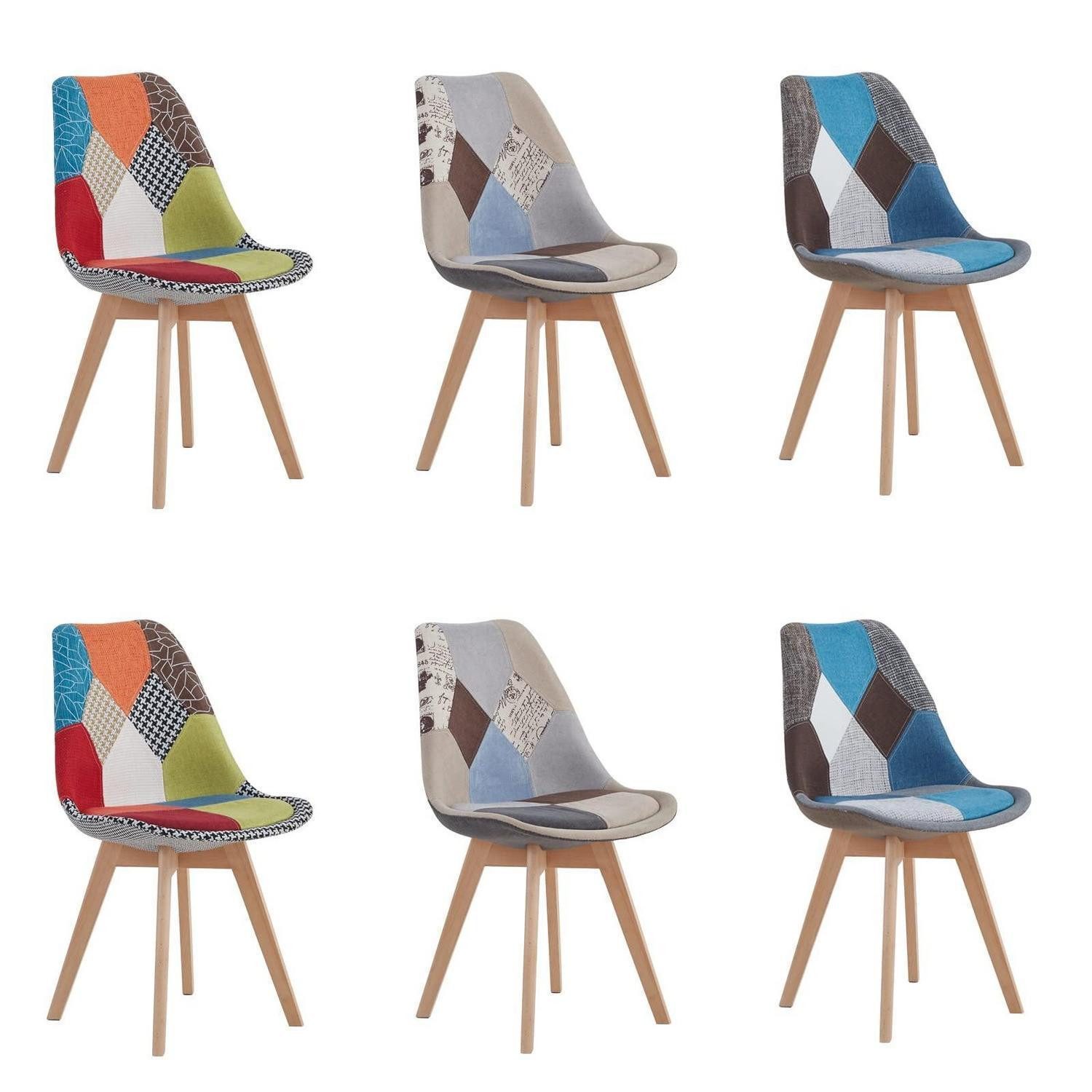 LuxusKollektion Esszimmerstuhl Esszimmerstuhl 4 Patchwork Kissen 6 Stühle Patchwork Braun blau rot