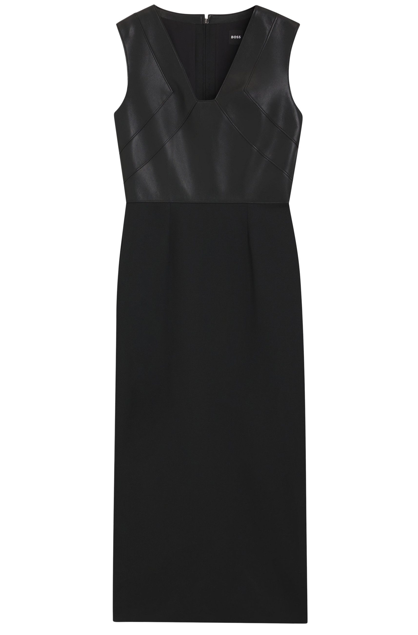 BOSS Jerseykleid Drumialda aus Schurwolle mit Leder-Oberteil (1-tlg)