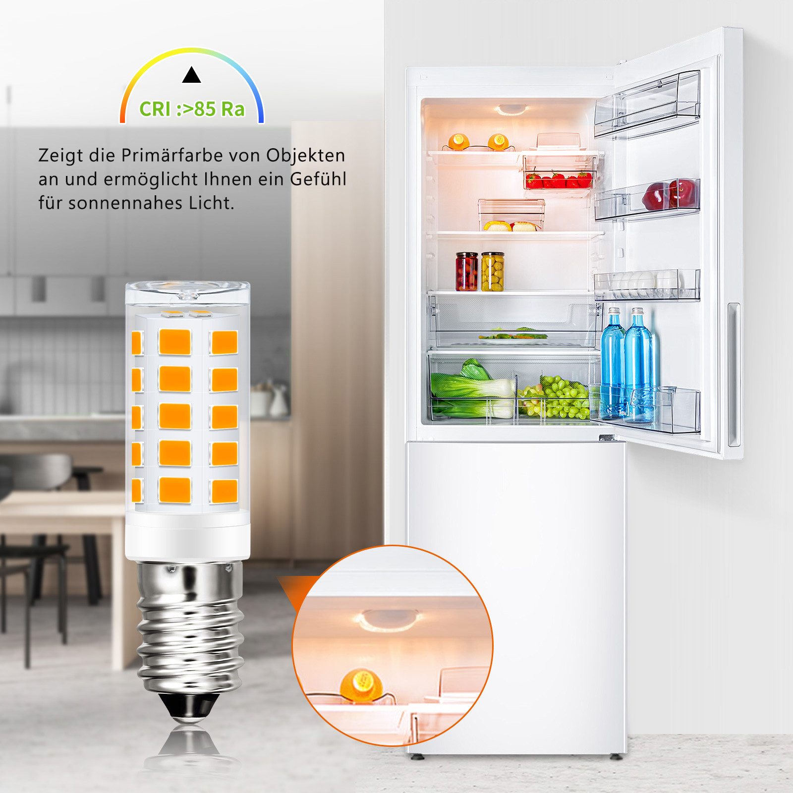 ZMH LED-Leuchtmittel E14 Vintage 8ER Glühbirne - 2700K Retro Glas 3W Energiesparlampe, E14, 8 St., Warmweiß, Aufgerüsteten 2835 SMD-LEDs für Schlafzimmer Küche – Bild 5 von 5