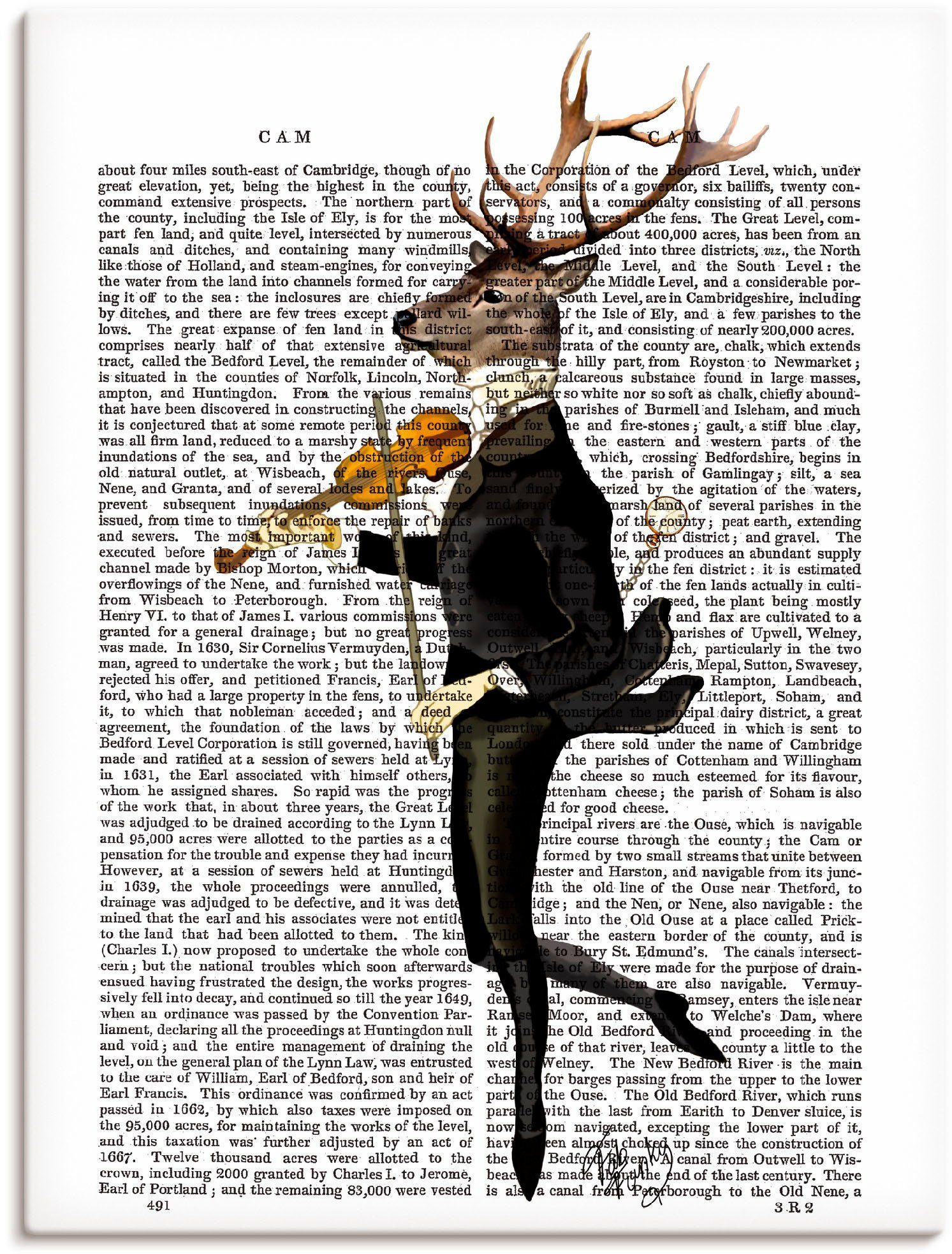 Artland Wandbild Tanzender Hirsch mit Violine, Humor (1 St), als Leinwandbild, Poster in verschied. Größen