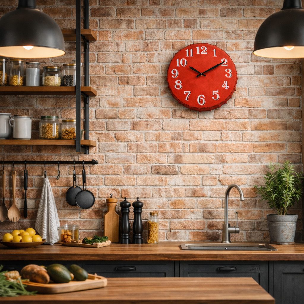 AnticLine Wanduhr XXL Wanduhr Rot Metall Industrial Vintage Antic Line SEB14266