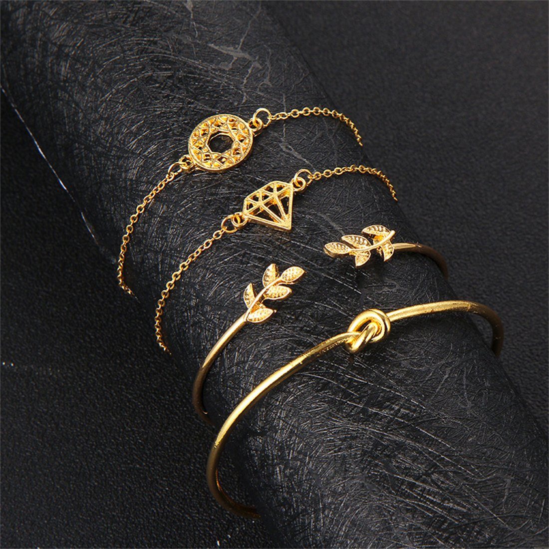 DÖRÖY Armband Women's Bohemian Leaf Knot Armband Mode-Armband-Schmuck 4er-Set