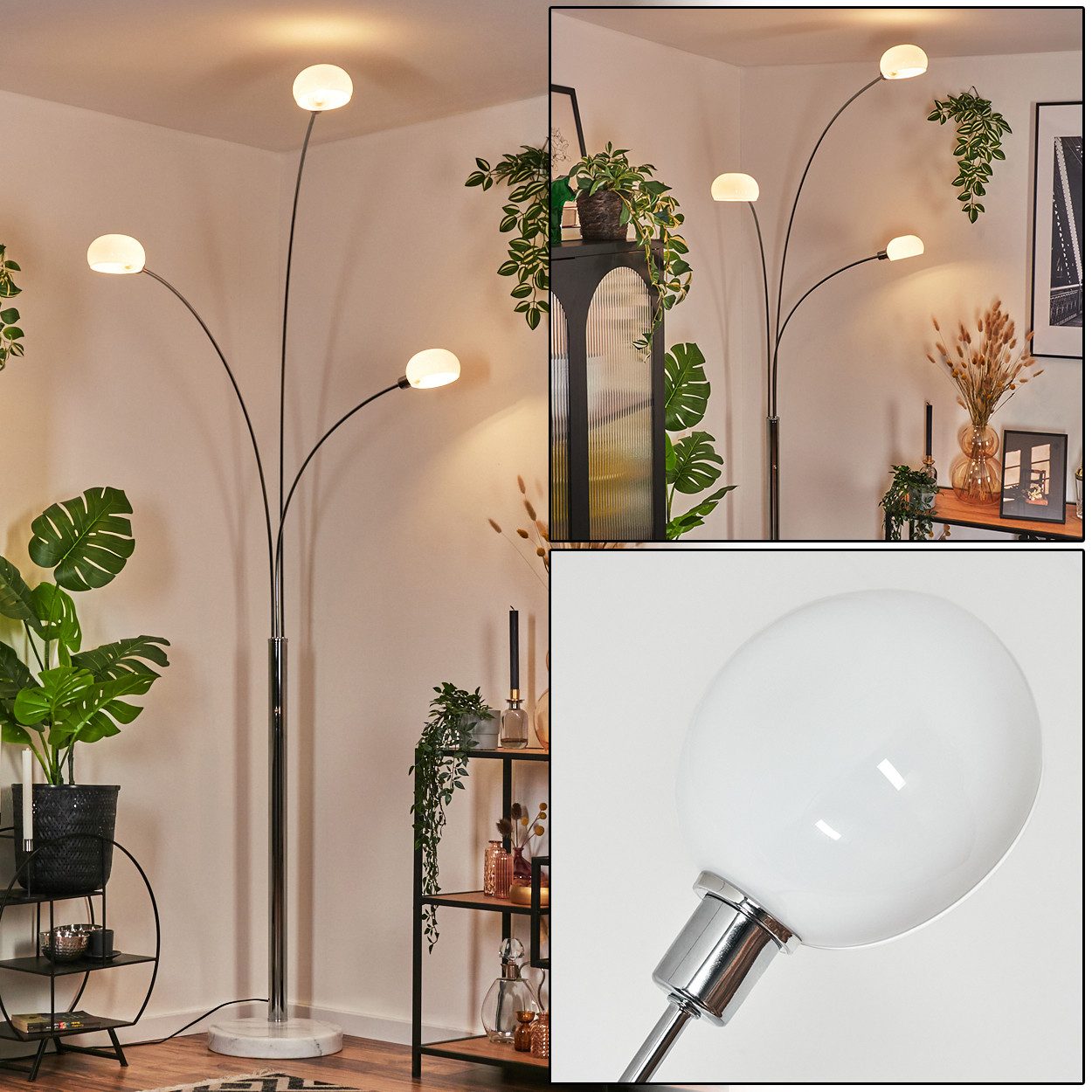 hofstein Stehlampe Stehlampe aus Metall in Weiß/Chromfarben, Retro/Vintage-Design, ohne Leuchtmittel, Stehleuchte verstellbar mit Marmorfuß und Schalter am Gehäuse, E14