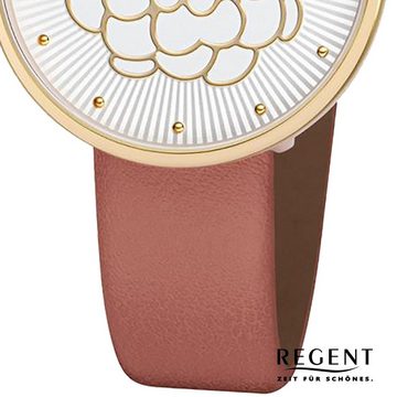 Regent Quarzuhr Regent Damen Uhr BA-605 Leder Armbanduhr, Damen Armbanduhr rund, mittel (ca. 36mm), Lederarmband