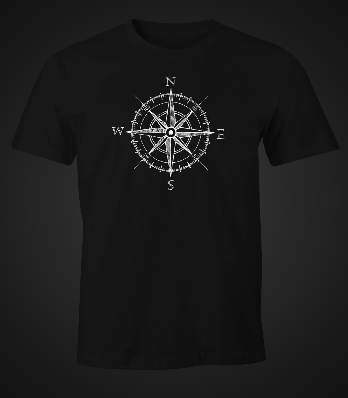 Segeln Herren Print-Shirt MoonWorks Kompass Print T-Shirt Moonworks® Wind-Rose mit