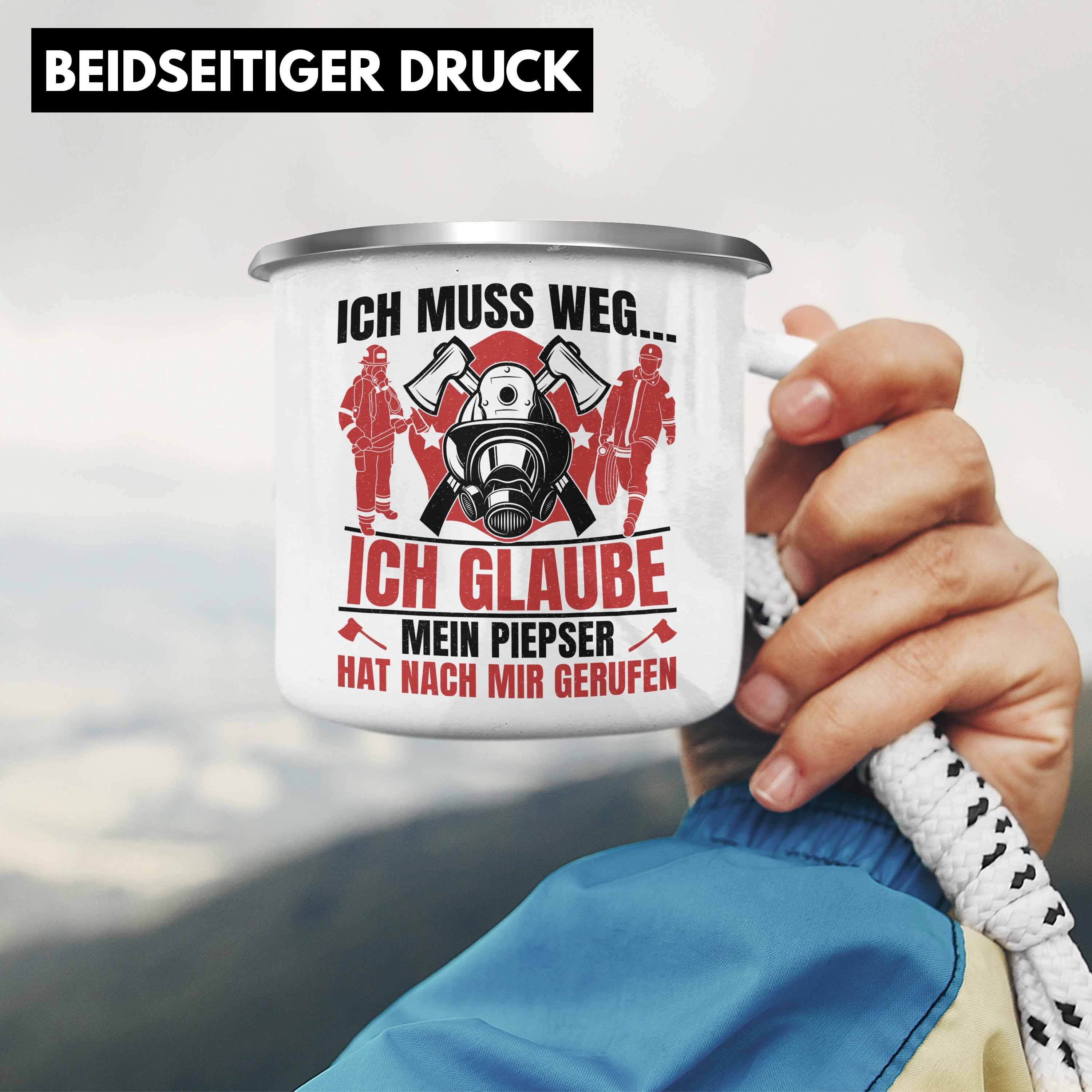 Tasse Feuerwehr Lustig Geschenk Trendation Trendation - Spruch Geschenkidee Silber Emaille Männer Thermotasse Feuerwehrmann