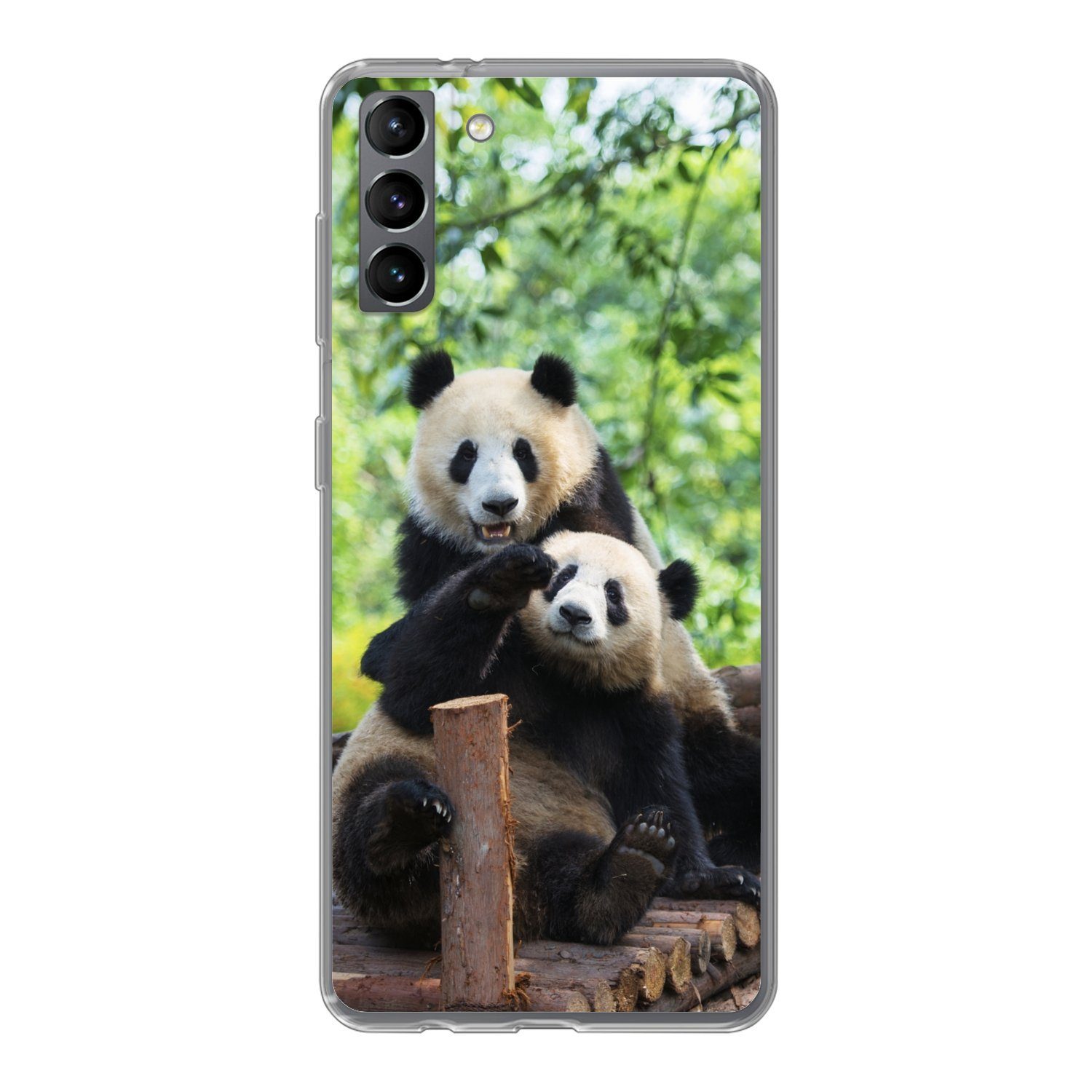 MuchoWow Handyhülle für Samsung Galaxy S21 Plus Panda - Brücke - Natur, Phone Case, Silikon, Schutzhülle Dünn