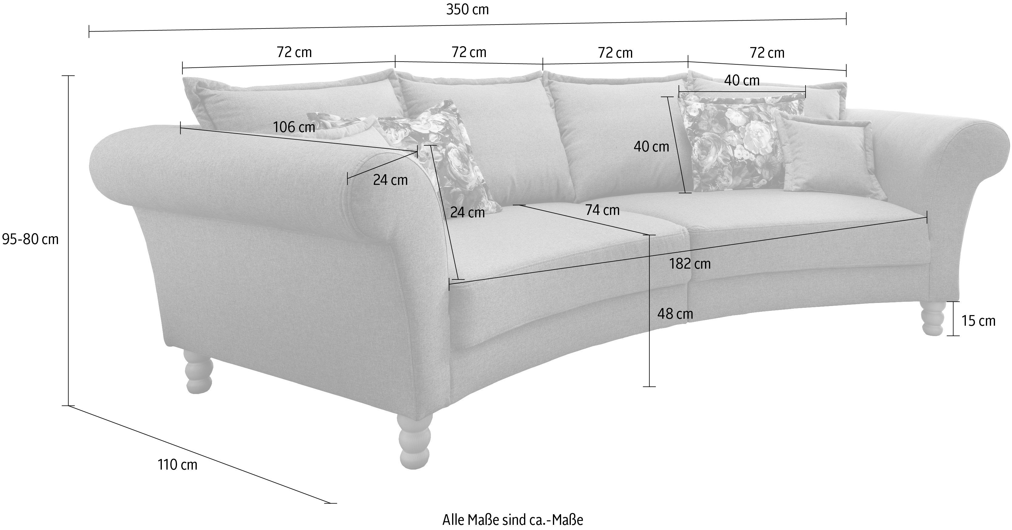 Home affaire Big-Sofa Tassilo geschwungene Formensprache, bequem, Mega Sofa, Breite 350cm, Retro romantisches Solitär Mega Sofa – Bild 4 von 5