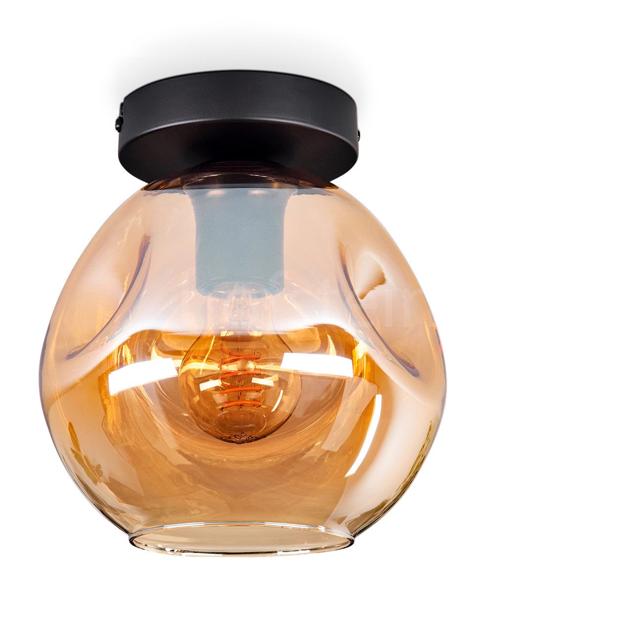 Deckenleuchte Deckenlampe aus Metall/Glas in Schwarz/Kupferfarben
