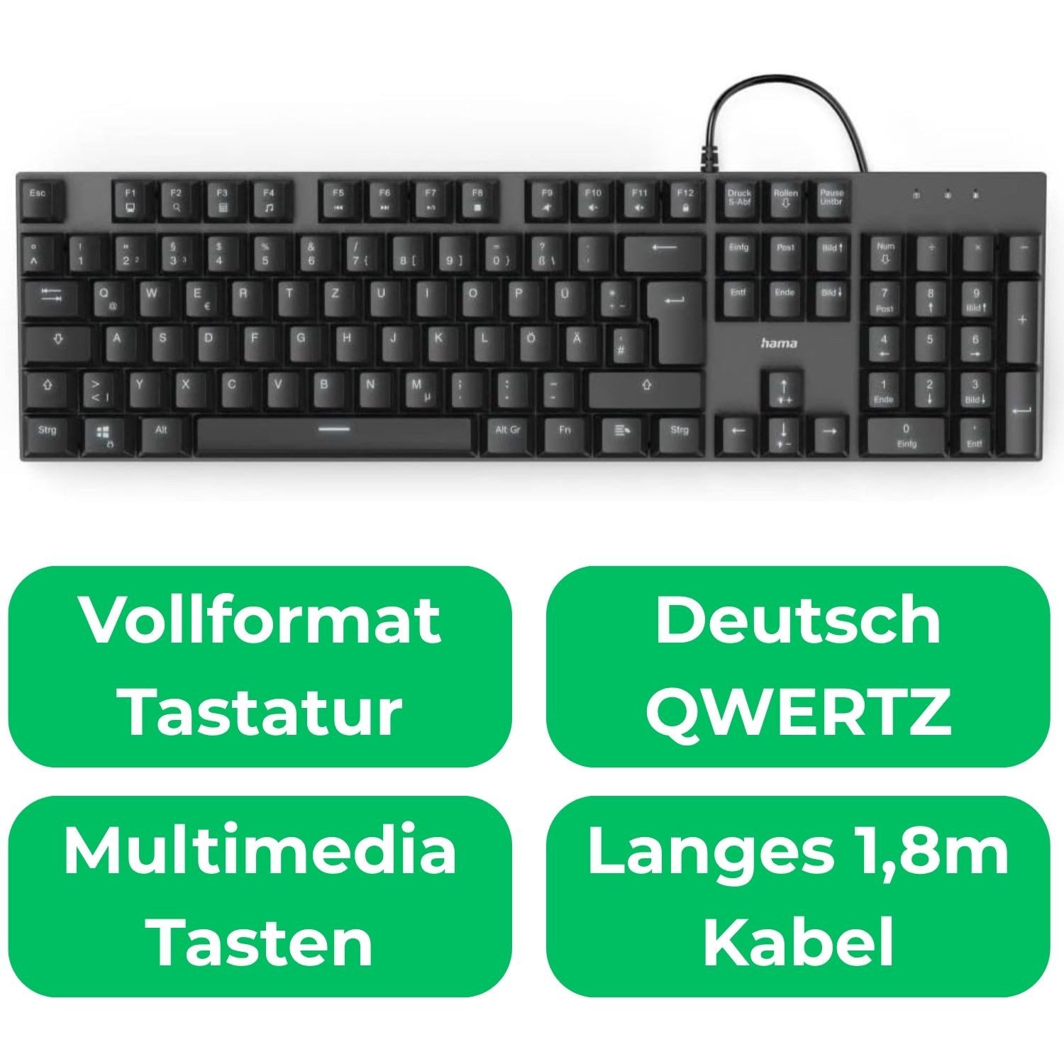 Hama Mechanische Tastatur Keyboard MKC-650 DE-Layout Gaming-Tastatur (Voll-Tastatur Multimedia-Tasten Ziffernblock Num-Pad Mechanical Office) – Bild 2 von 5
