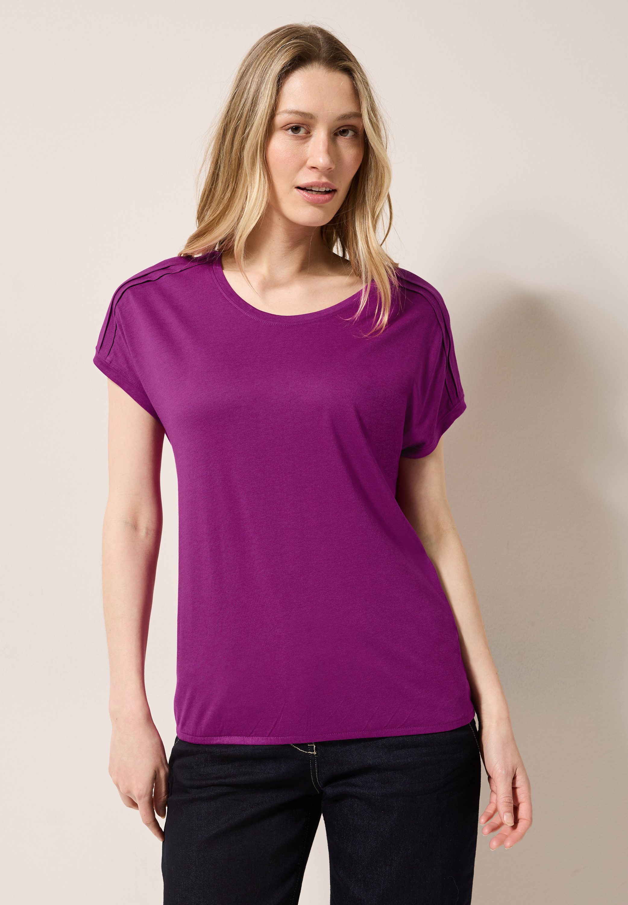 CECIL V-Shirt mit Elastiksaum