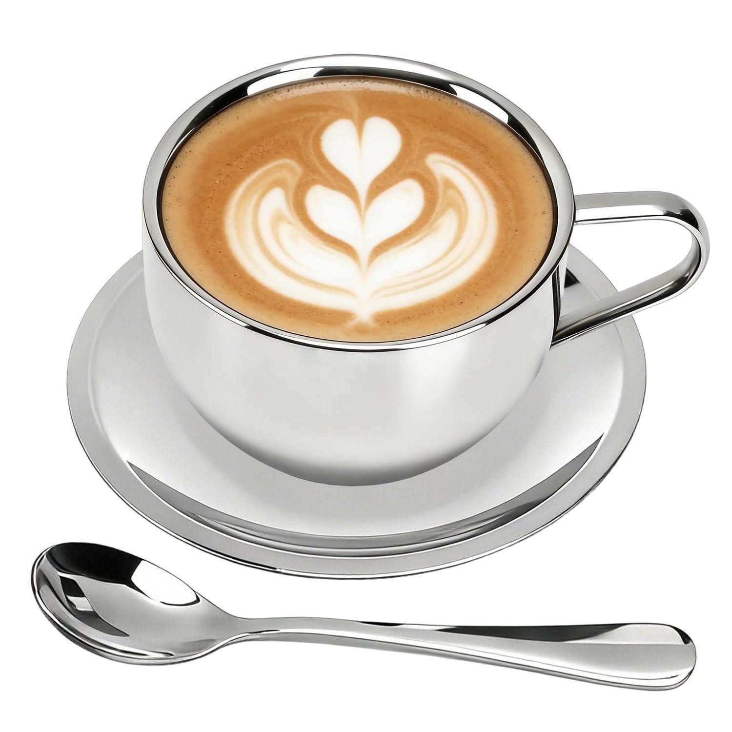 LuxusKollektion Espressotasse Kaffeetassen Set Edelstahl 180ml Doppelwandig, Metall