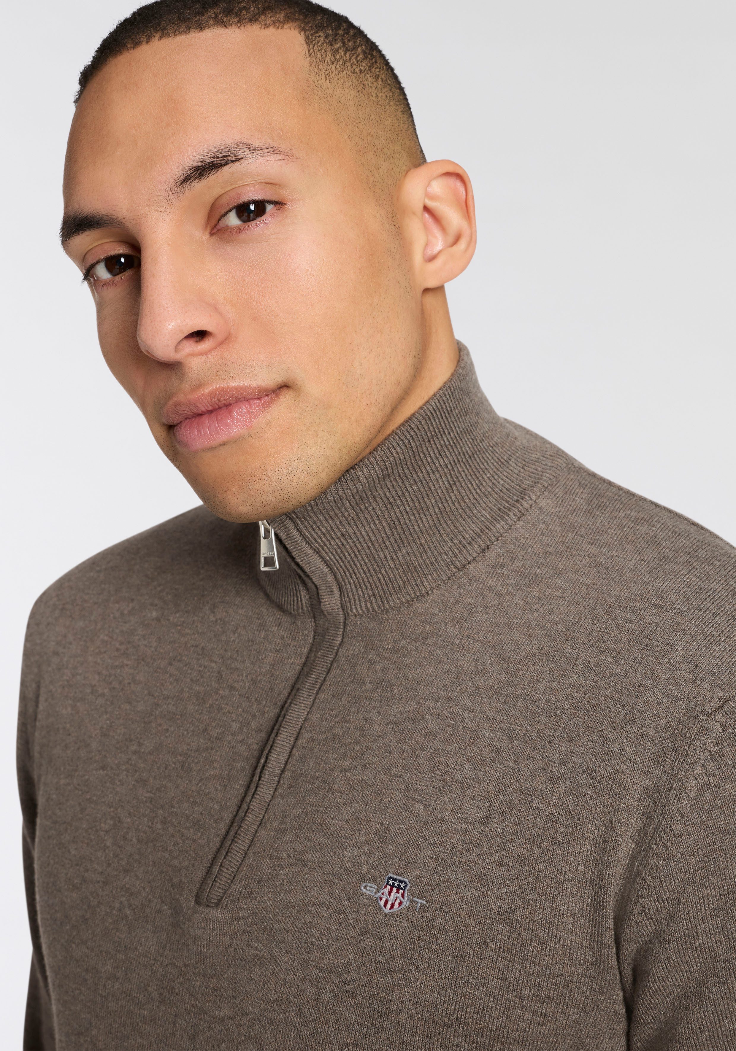 Gant Stehkragenpullover COTTON/WOLL HALF ZIP mit Rippstrick-Details, normale Passform