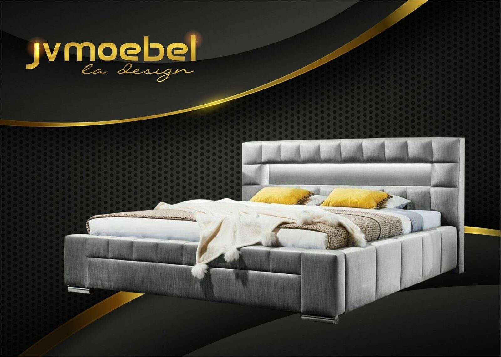 JVmoebel Bett, Bett inkl LED Beleuchtung Schlafzimmer Design Möbel Modern Betten Grau
