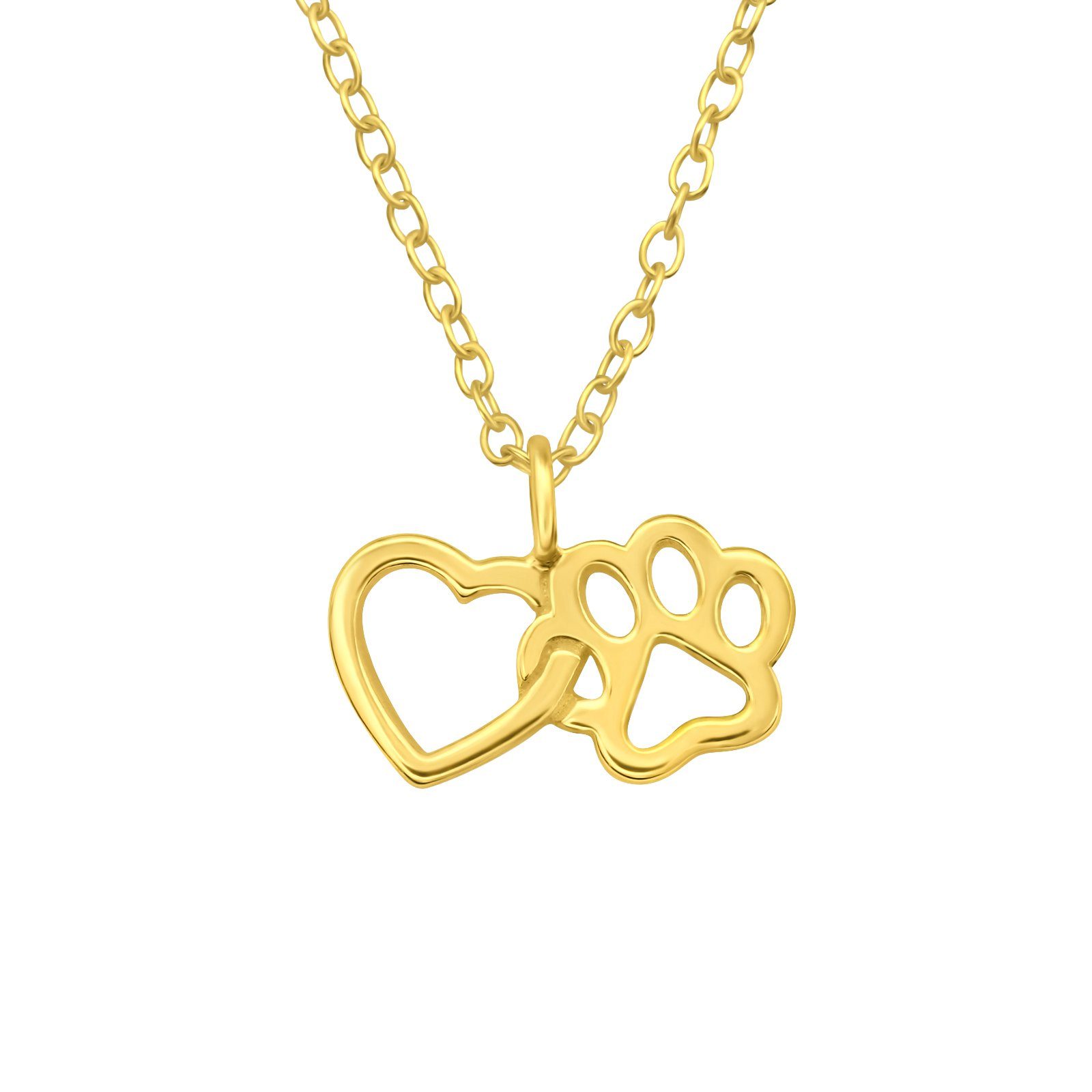 Goldkette Kette Pfote und Herz goldfarben aus 925 Silber Damen
