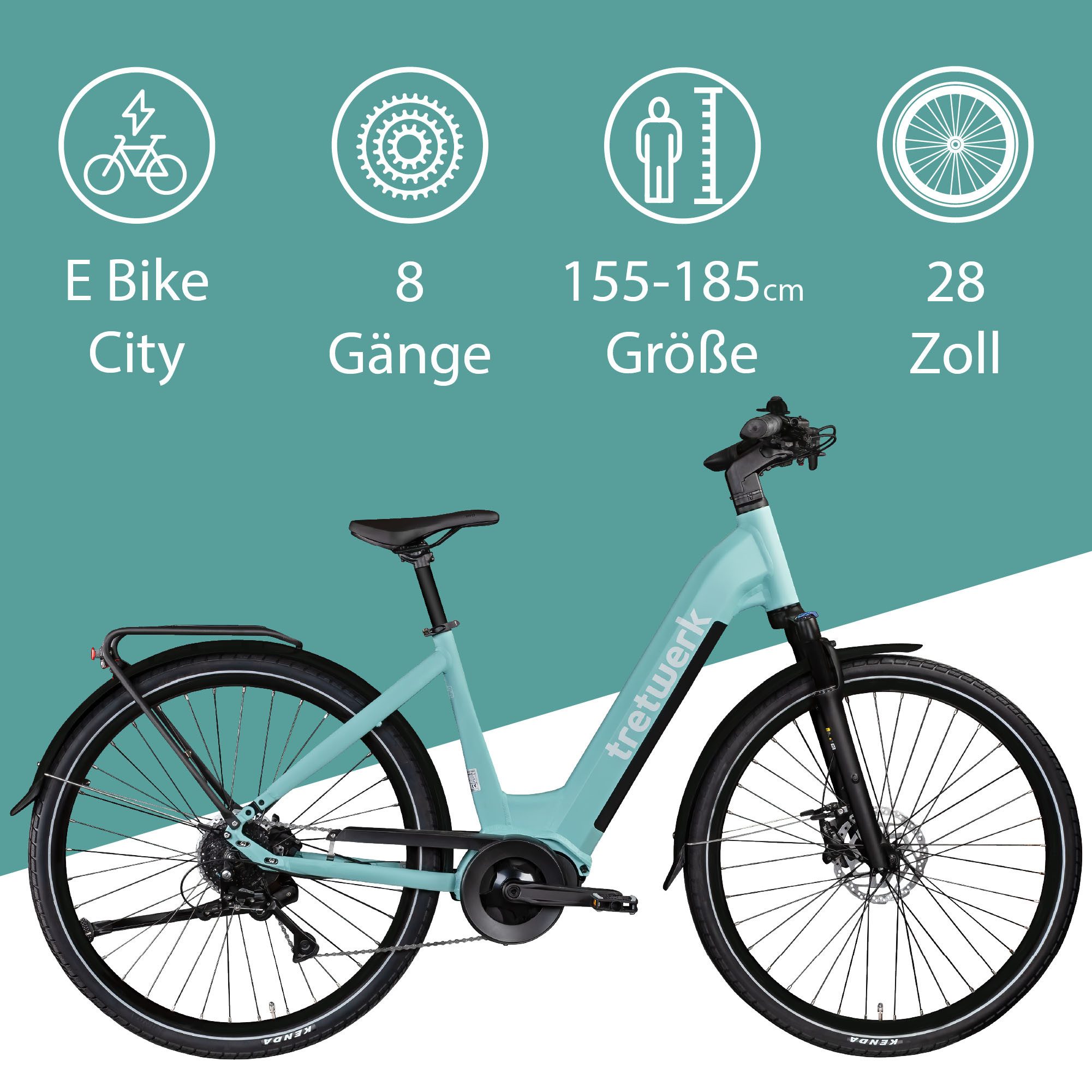 Tretwerk E-Bike Cityrad Amber, 8 Gang Shimano Acera M3020 SGS Schaltwerk, Kettenschaltung, Mittelmotor, 550 Wh, E Bike Damen 28" Elektrofahrrad 155 - 185cm Hollandrad