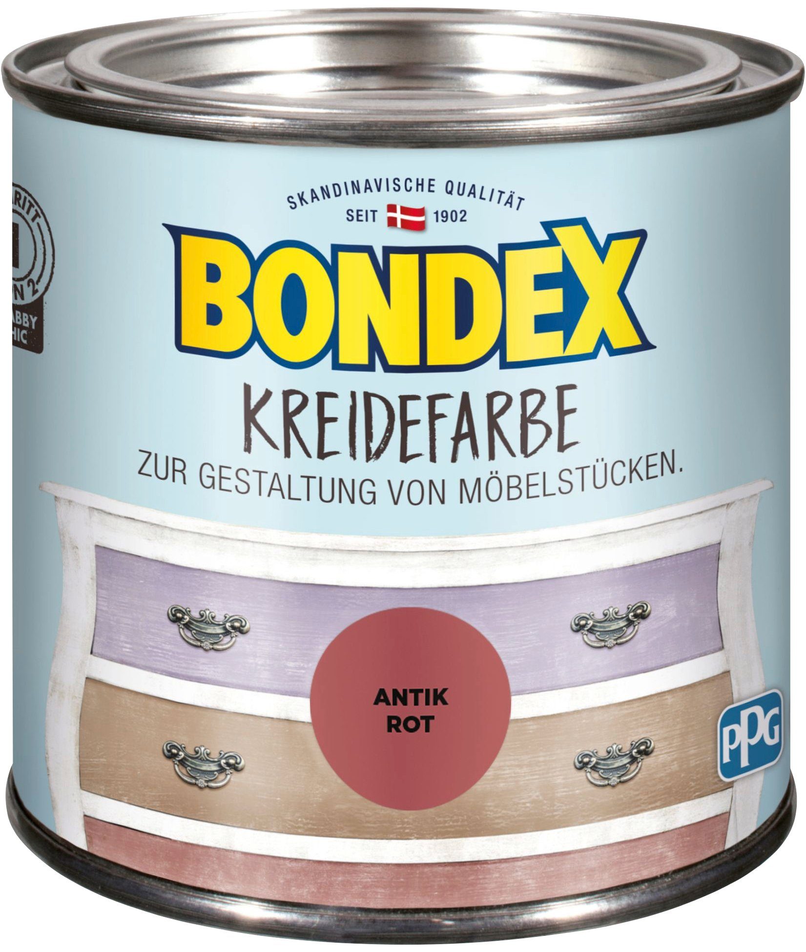 Bondex Kreidefarbe KREIDEFARBE, zur Gestaltung von Möbelstücken, 0,5 l Antik Rot | Holzlasuren
