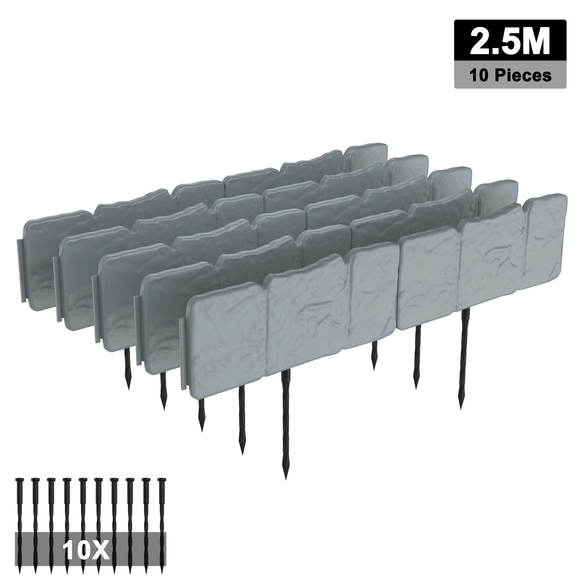 FIVMEN Rasenkante Beeteinfassung Kunstoff mit Bodenspikes Mähkante Palisade, für Blumen Gartenzaun Pro Stück 25x10cm (L x H)