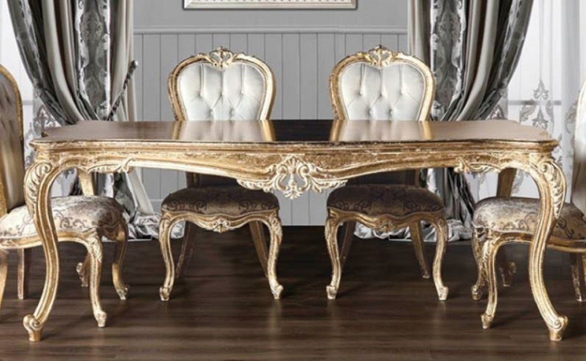 Casa Padrino Esstisch Luxus Barock Esstisch Antik Gold - Handgefertigter Massivholz Esszimmertisch im Barockstil - Barock Esszimmer Möbel - Edel & Prunkvoll