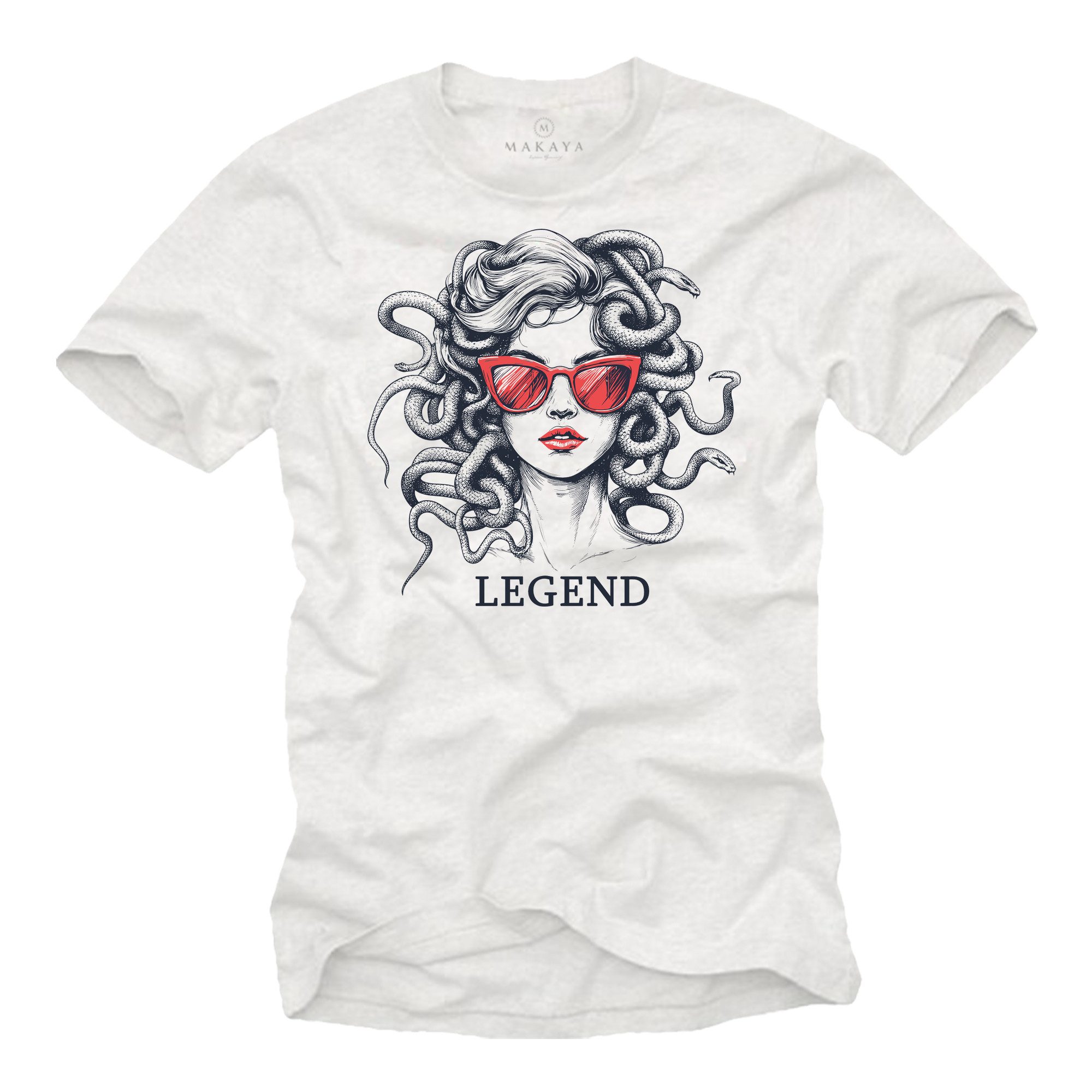 MAKAYA T-Shirt Herrenshirt mit Medusa-Motiv – stylischer Frauenkopf-Print (Weiß, S, M, L, XL, XXL, XXXL, XXXXL, XXXXXL) Baumwolle