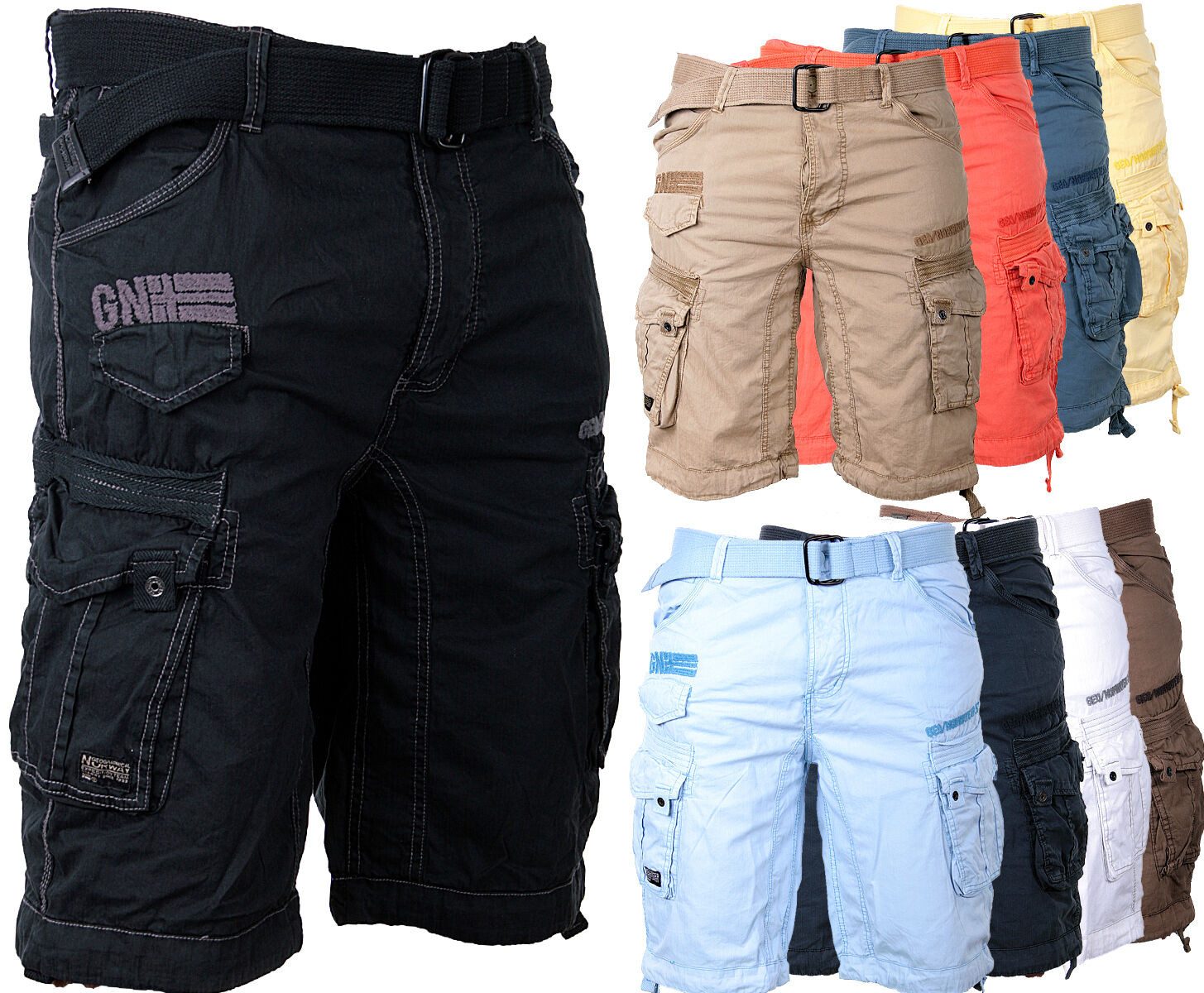 Geographical Norway Shorts Herren Cargo Shorts kurze Hose Short Bermuda Knielang Gürtel Sommer – Bild 4 von 5