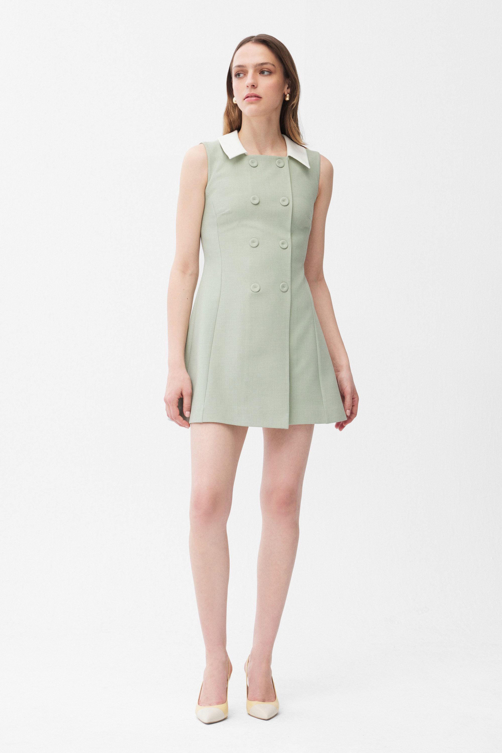 adL Shirtkleid Ärmelloses doppelreihiges Mini-Kleid mit Kontrastkragen