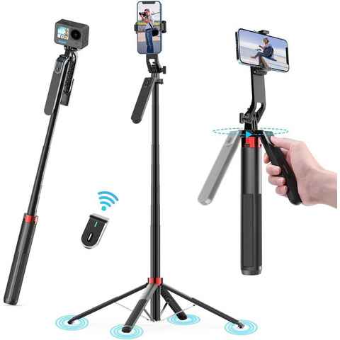 HYTIREBY Selfie-Stick Selfie Stick mit Bluetooth-Fernbedienung,180cm Handy Stativ, Kompatibel mit Gopro, iPhone, Samsung, Xiaomi, Huawei