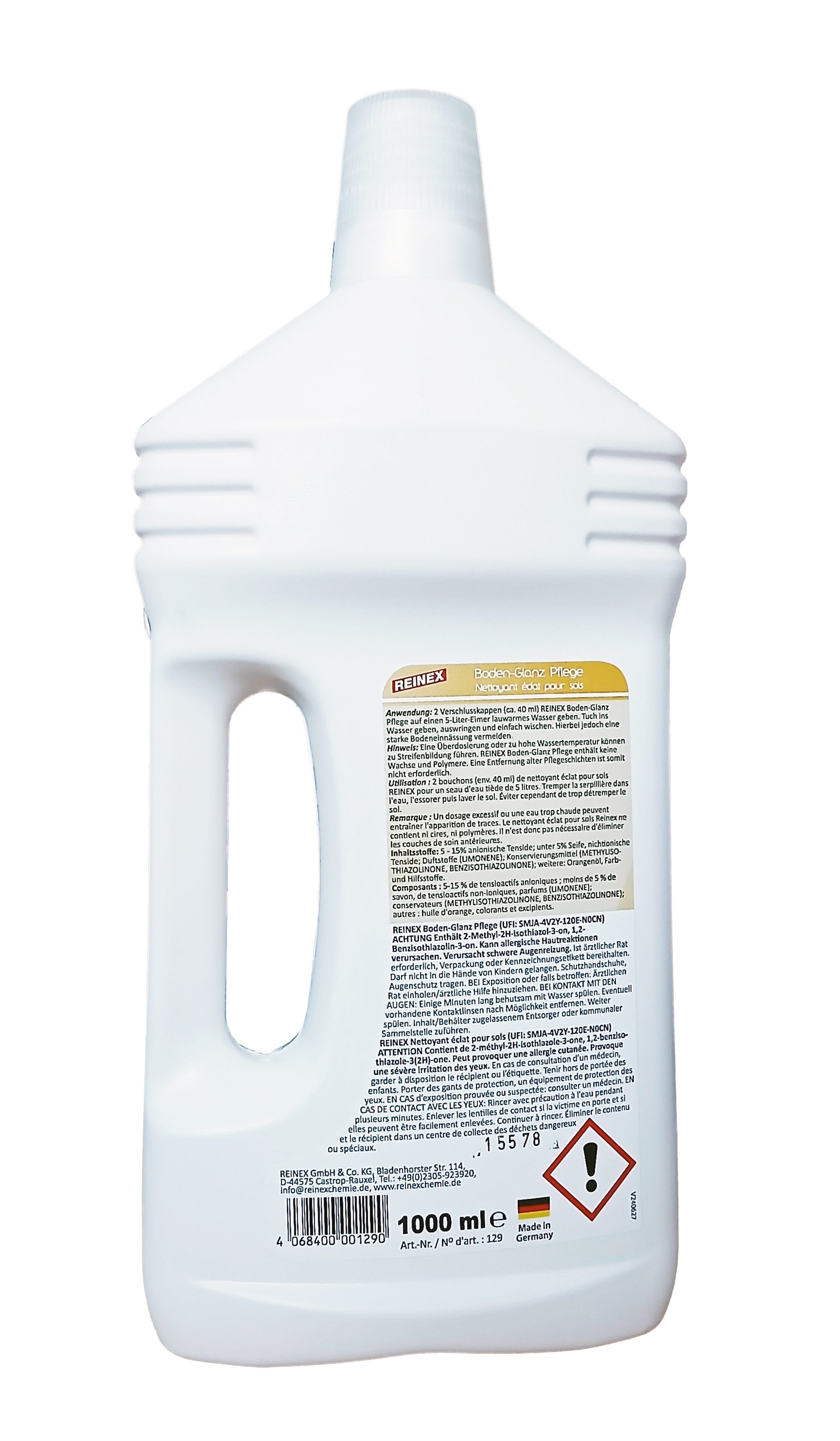 Reinex BODEN-GLANZPFLEGE mit Orangenöl 1L Bodenpflege Glanzpflege 90 Fussbodenreiniger (Bodenglanzpflege Bodenreiniger Laminatreiniger Boden Pflege)