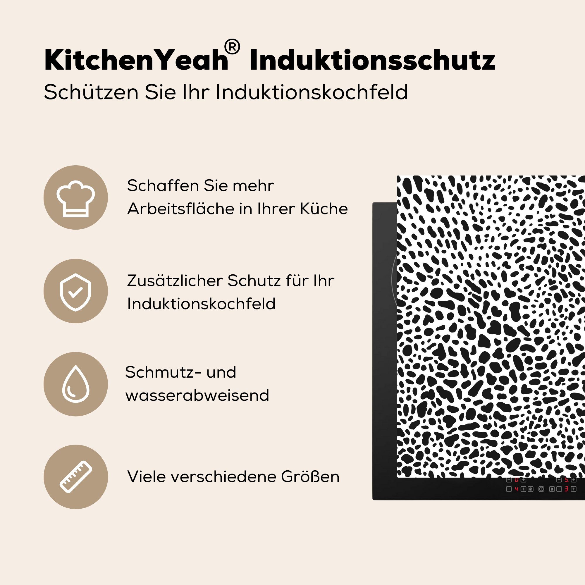 MuchoWow Herdblende-/Abdeckplatte Muster - Pantherdruck küche Arbeitsplatte Ceranfeldabdeckung, - für Vinyl, (1 78x78 - cm, tlg), Weiß, Schwarz