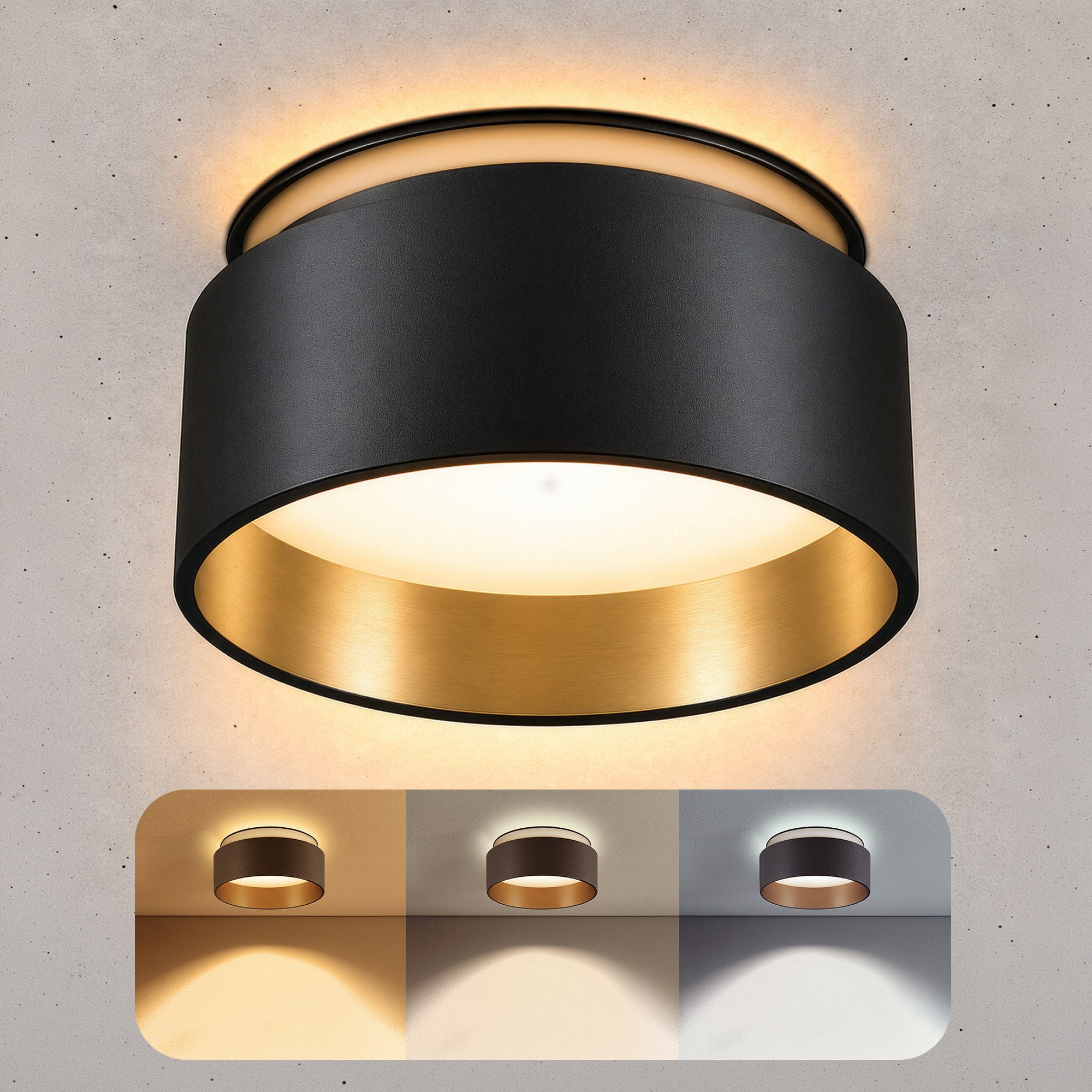 SSC-LUXon LED Aufbaustrahler Design LED Einbauspot Sudara schwarz gold indirektes Licht mit LED, Neutralweiß, Warmweiß, Tageslichtweiß