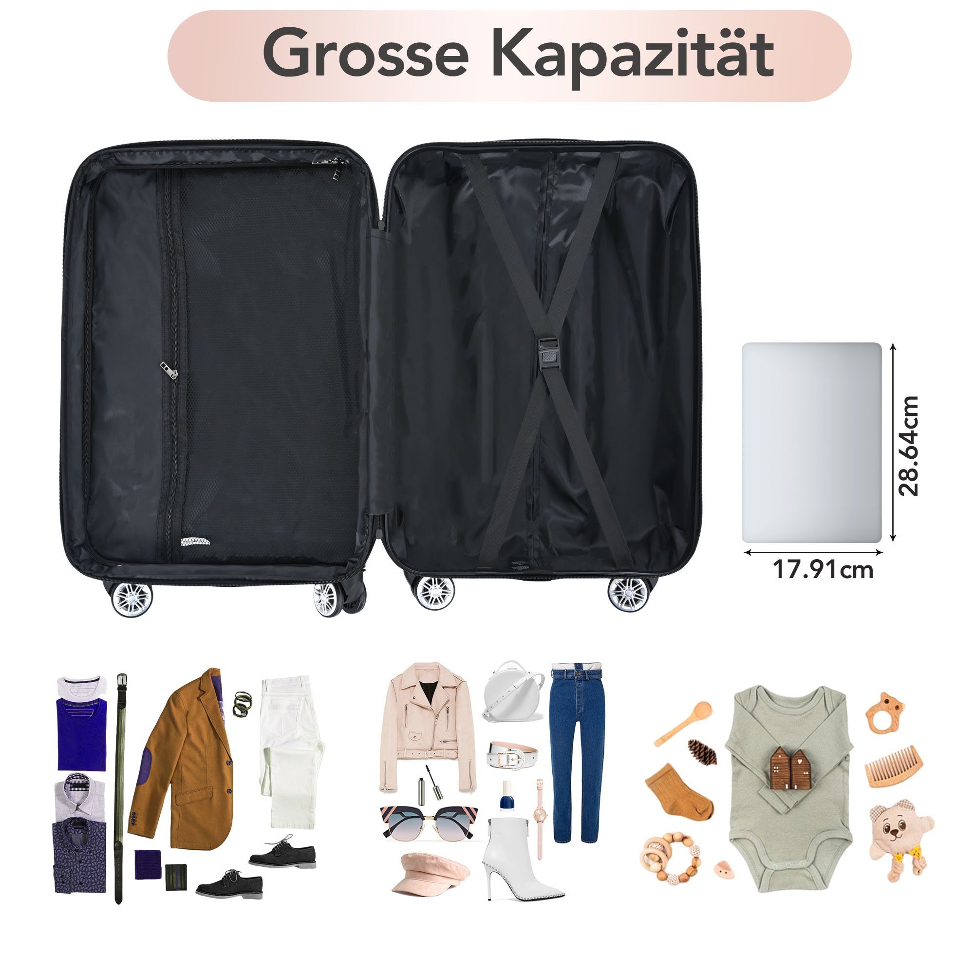 Hartschalen-Trolley Hartschalen-Handgepäck, 4 Rollen, Koffer mit TSA-Schloss und Universalrad, Erweiterbar Seitengriff