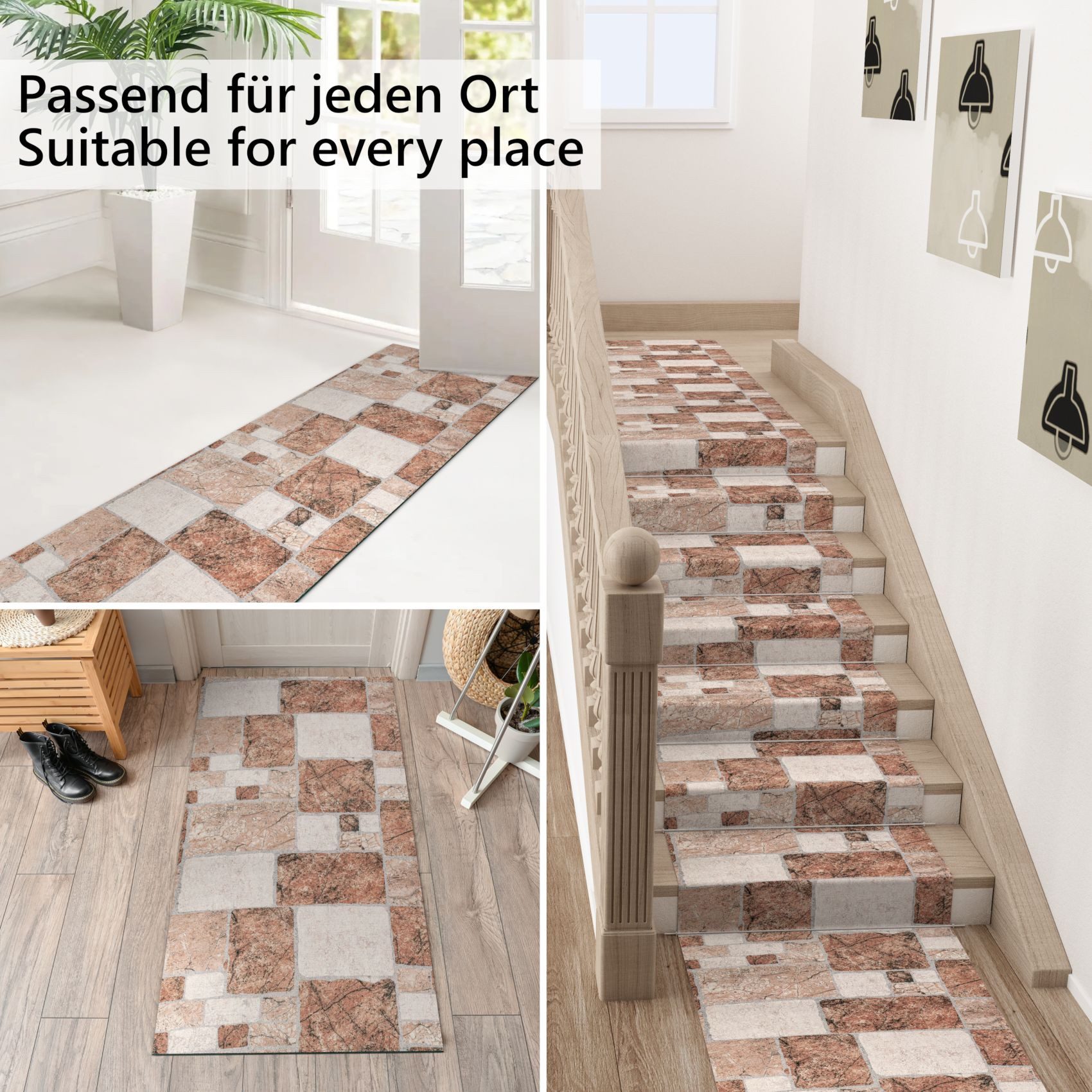 ANRO Küchenläufer RANNA Hochwertig Küchenteppich Teppich Textil, Eckig, Bodenläufer 100x65cm Granit Braun pflegeleicht – Bild 3 von 5