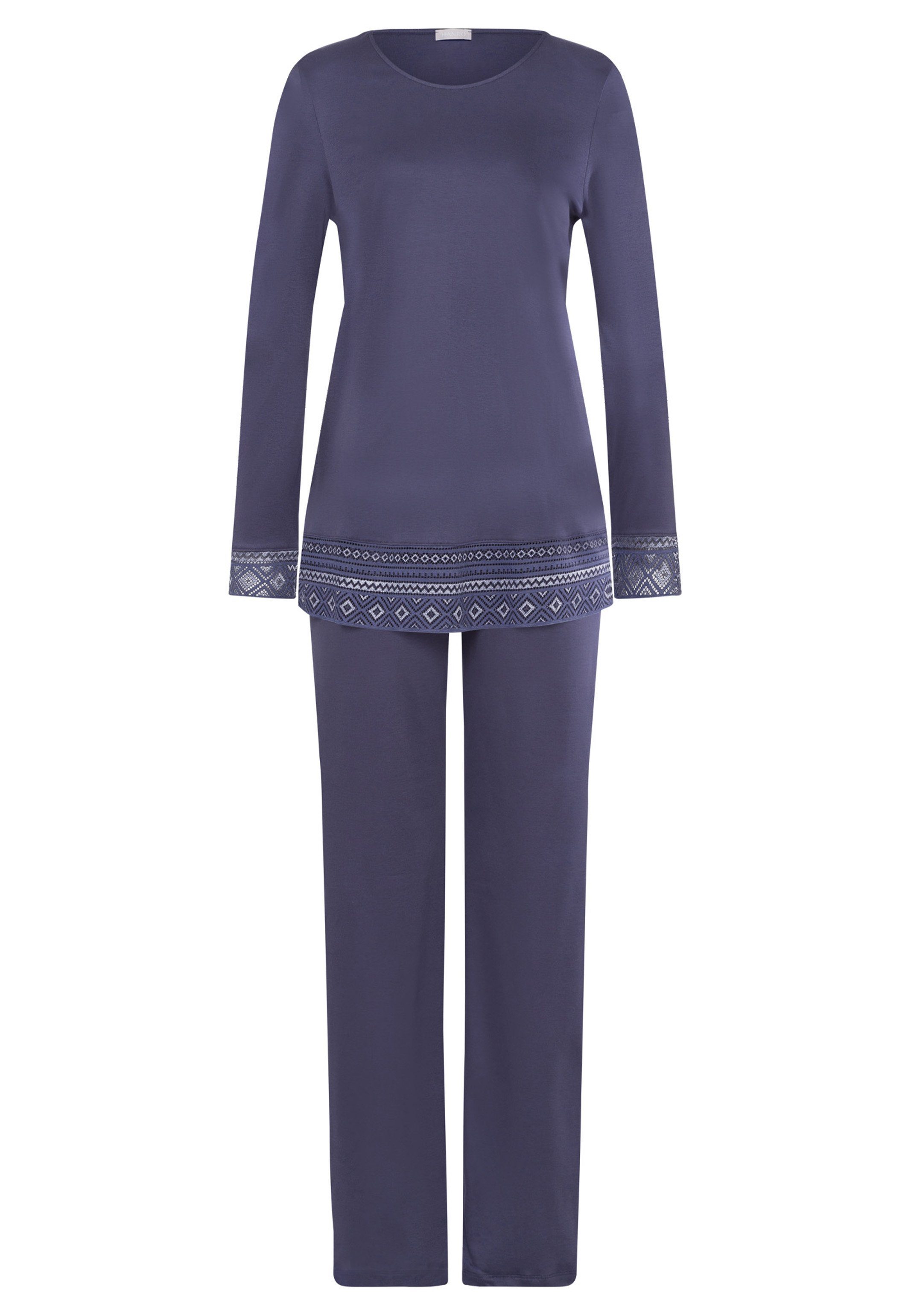 Hanro Pyjama Jona (Set, Shirt - Langarm langer Hose Schlafanzug und 2 Baumwolle aus Set - tlg) Nightshade