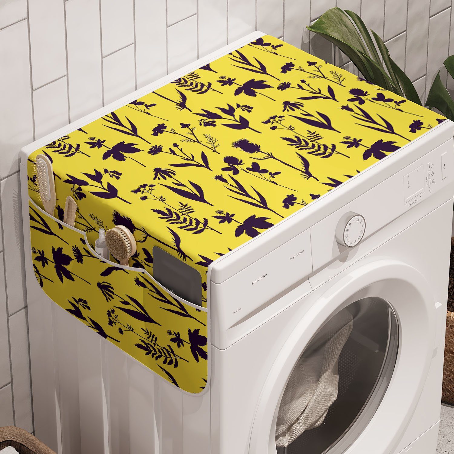 Abakuhaus Badorganizer Anti-Rutsch-Stoffabdeckung für Waschmaschine und Trockner, Blumen Bicolor Blumen und Kräuter