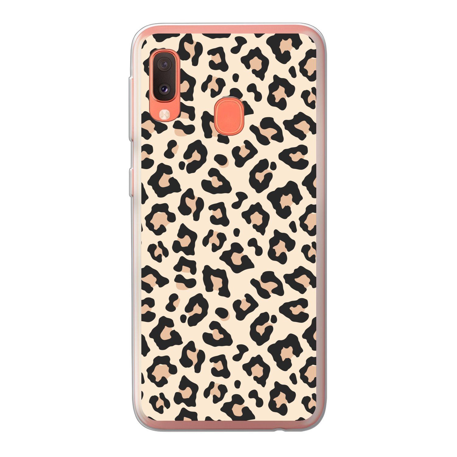 MuchoWow Handyhülle für Samsung Galaxy A20e Weiß - Rosa - Leopardenmuster, Smartphone-Bumper, Print, Handy Schutzhülle Dünn