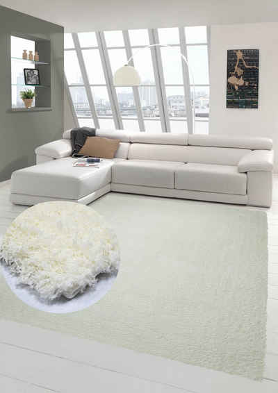 Hochflor-Teppich Shaggy Teppich Micro Polyester Hochflor Langflor Teppich Wohnzimmer Teppich Gemustert in Uni Design Creme, Teppich-Traum, rechteckig, Höhe: 40 mm