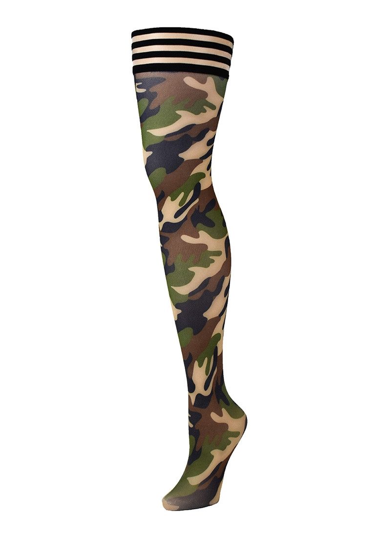 Halterlose Feinstrümpfe Kixies Alex halterlose Strümpfe Camouflage Muster S - XL