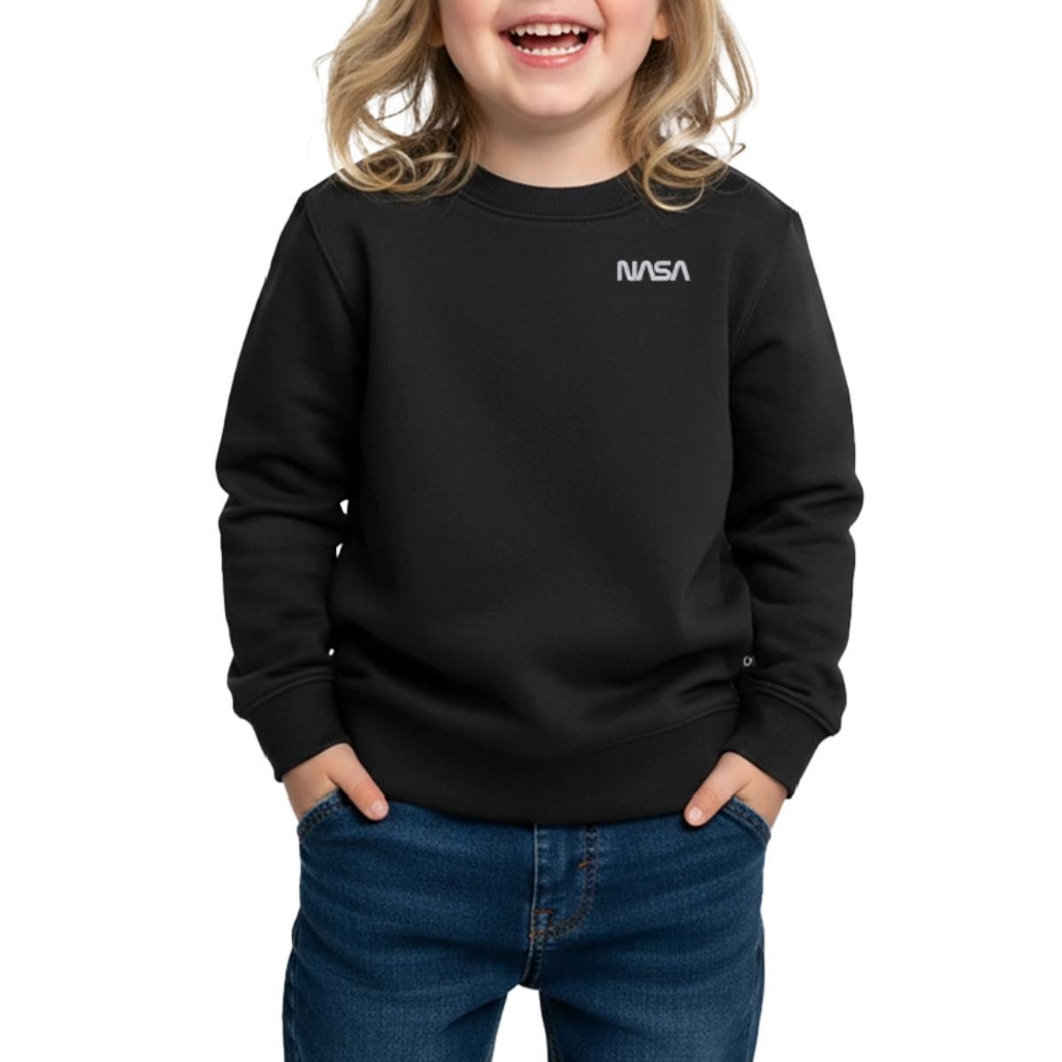 Sweatshirt Nasa Logo Klein Weiß Stick Kinder Premium Pullover
