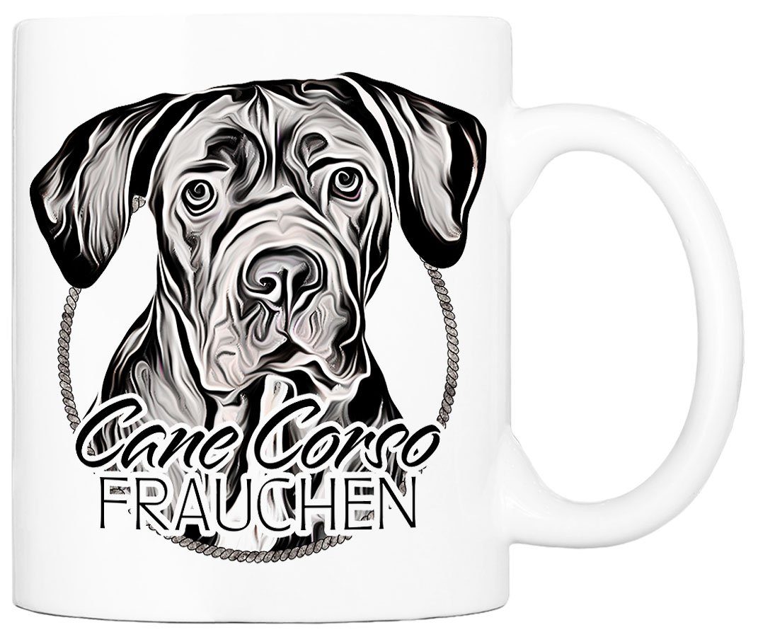 Cadouri Tasse CANE CORSO FRAUCHEN - Kaffeetasse für Hundefreunde, Keramik, mit Hunderasse, beidseitig bedruckt, handgefertigt, Geschenk, 330 ml